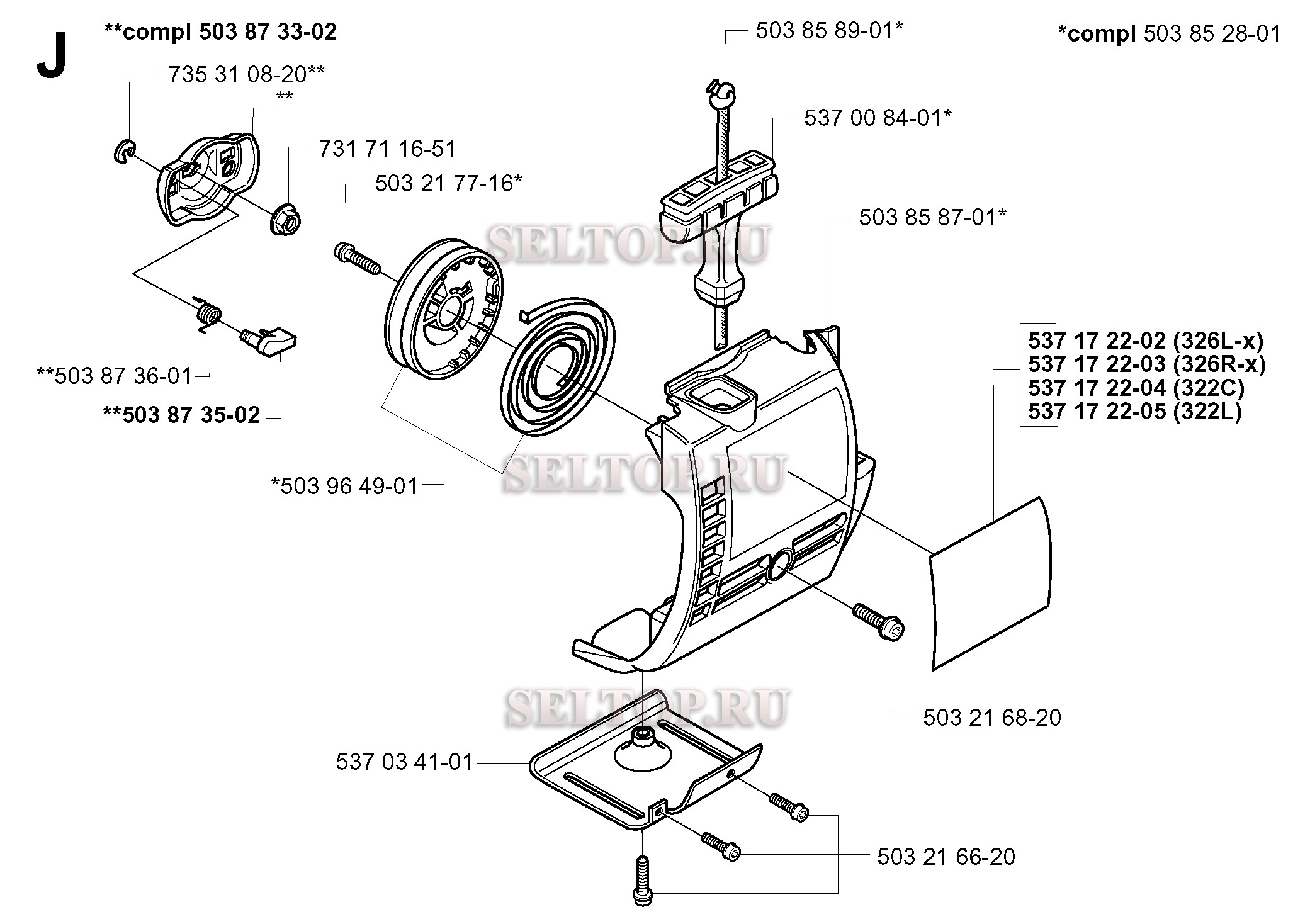 Стартер для триммера Husqvarna 326 L (с 2001-03)