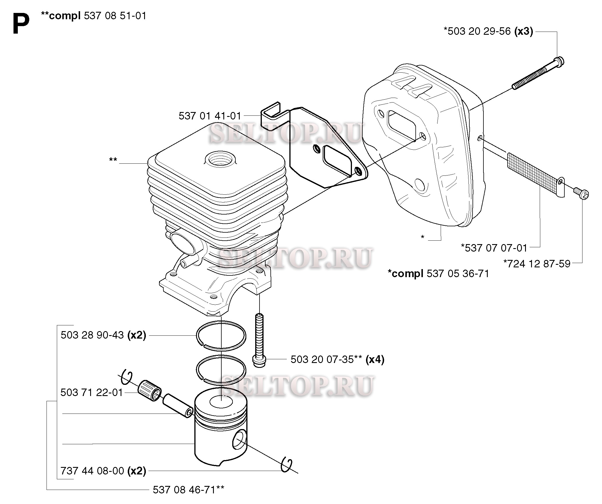 Поршень, цилиндр для триммера Husqvarna 326 L (с 2002-08)