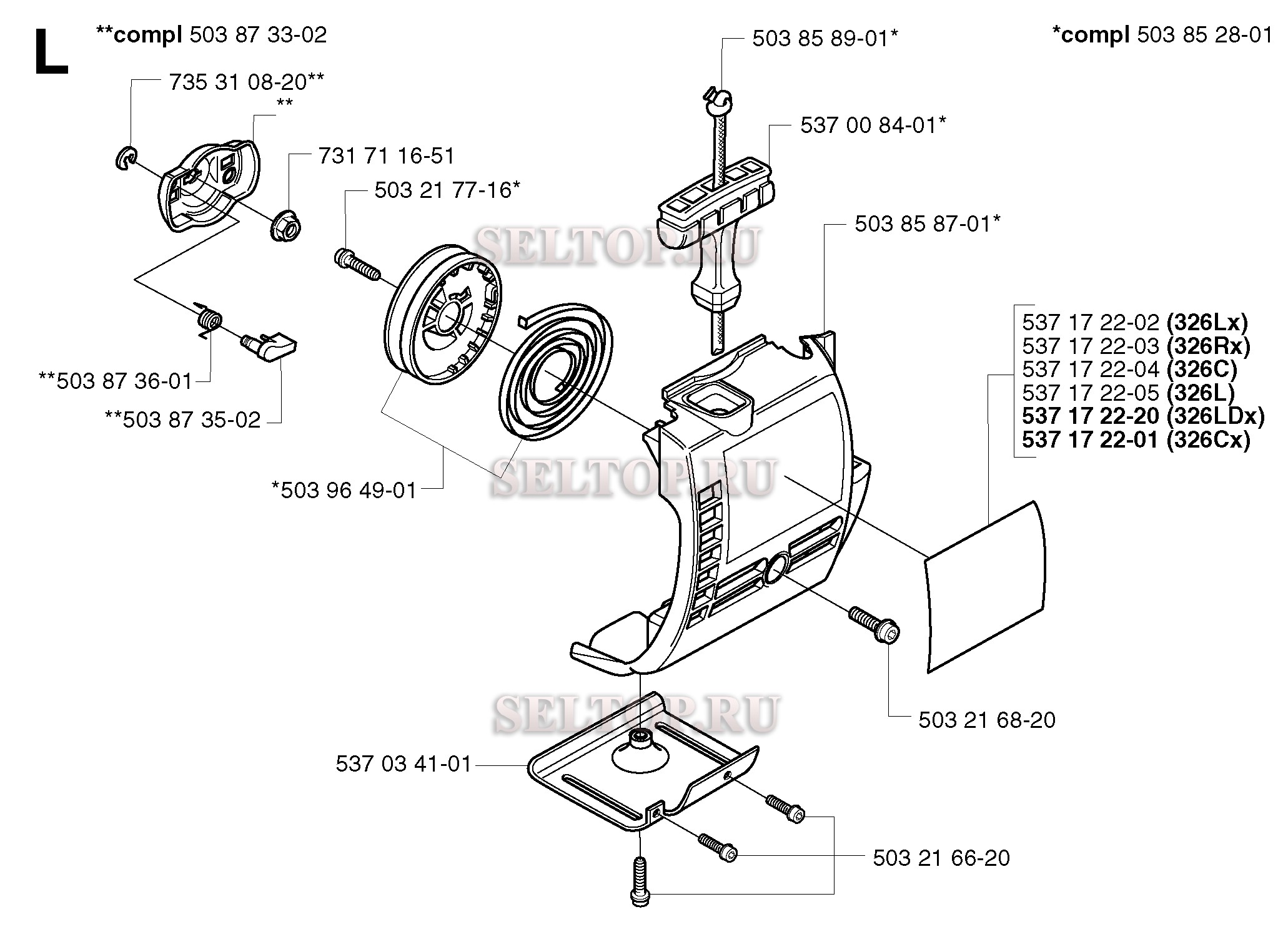 Стартер для триммера Husqvarna 326 L (с 2002-08)