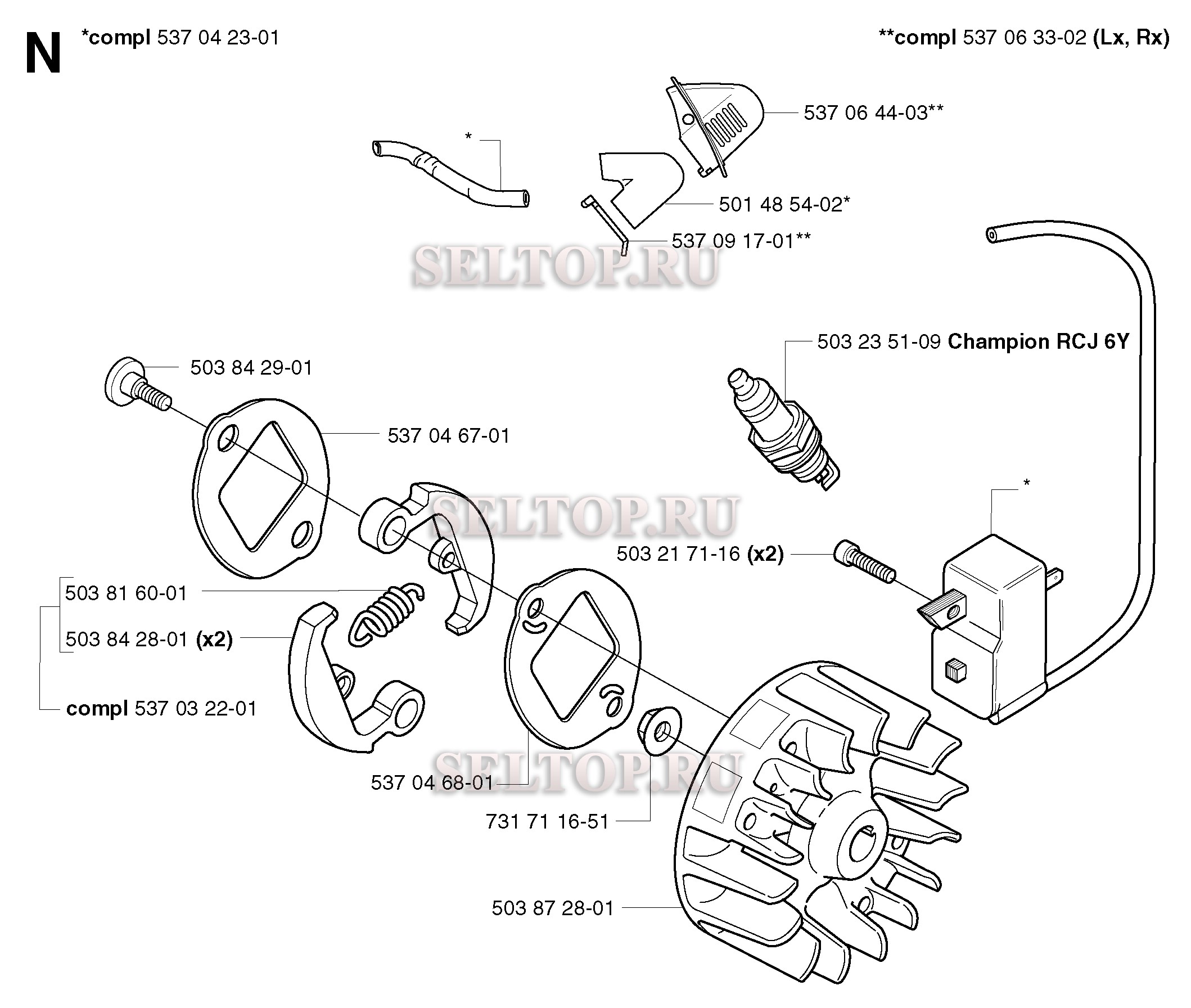 Система зажигания, сцепление для триммера Husqvarna 326 Lx (с 2002-08)