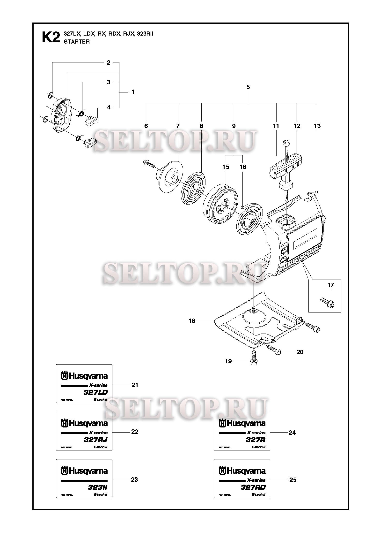 Стартер для триммера Husqvarna 327 Lx (с 2012-01) (вариант 2)