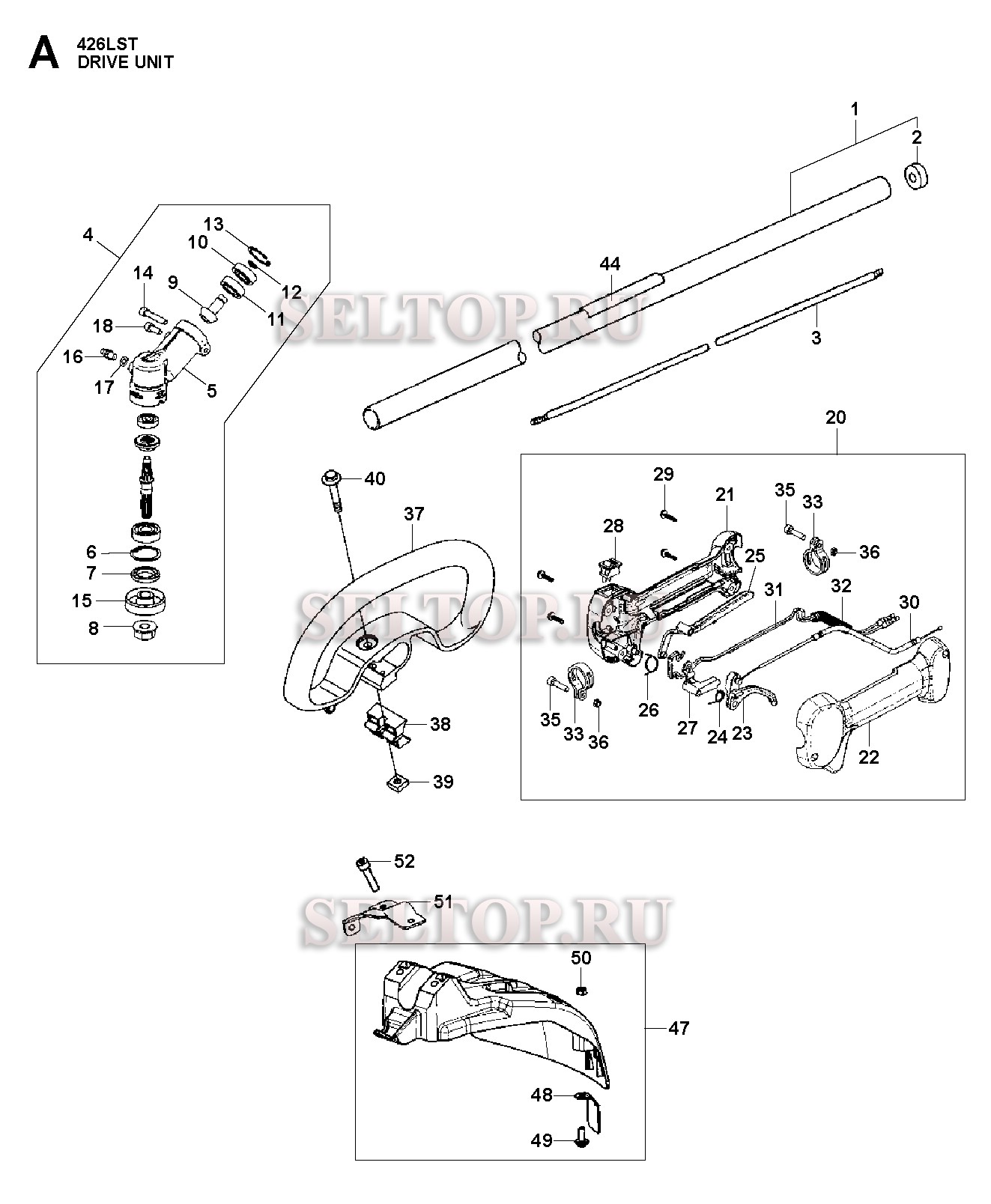 Ручка, привод газа, редуктор для триммера Husqvarna 426 LST (с 2010-01)