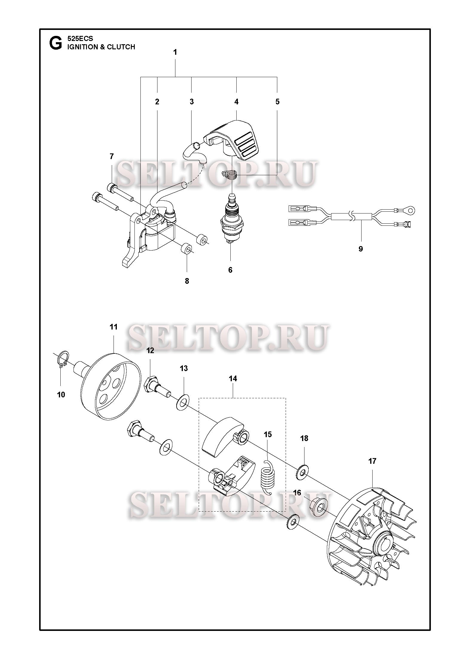 Система зажигания, сцепление для триммера Husqvarna 525 ECS (с 2015-11)