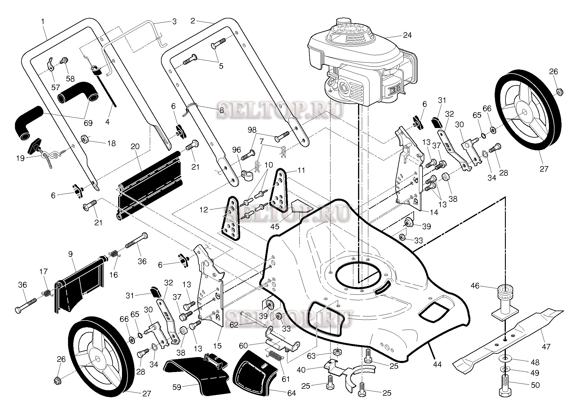 Рамка для газонокосилки Husqvarna 7021 F артикул модели 96143004203 (с 2011-01)