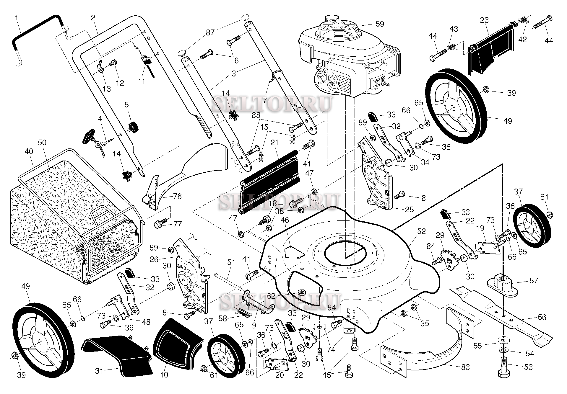 Общая деталировка для газонокосилки Husqvarna 7021 P артикул модели 96133000709 (с 2014-03)