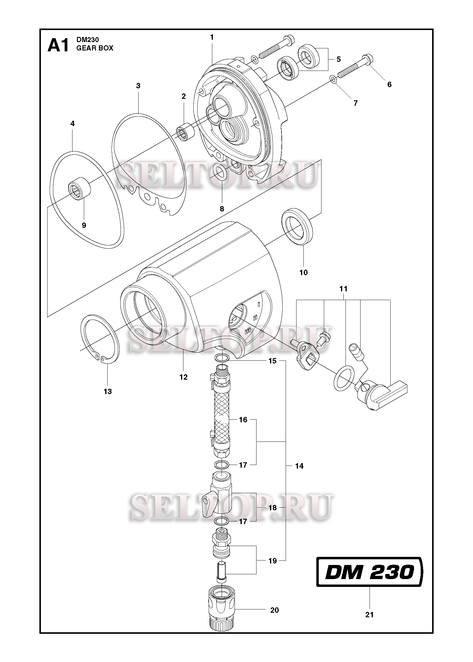 Корпус редуктора, переключатели для Husqvarna DM 230 (с 2009-02)