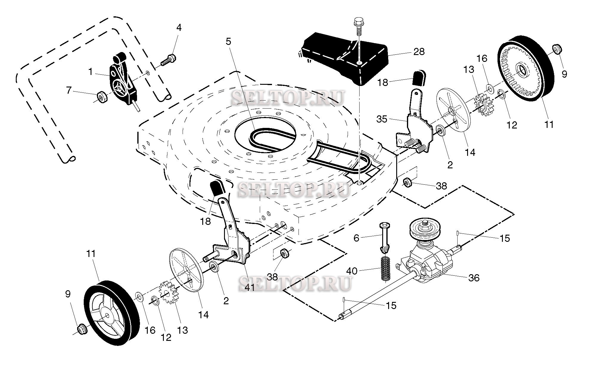 Привод для газонокосилки Husqvarna J 55 SL артикул модели 96121001804 (с 2011-07)