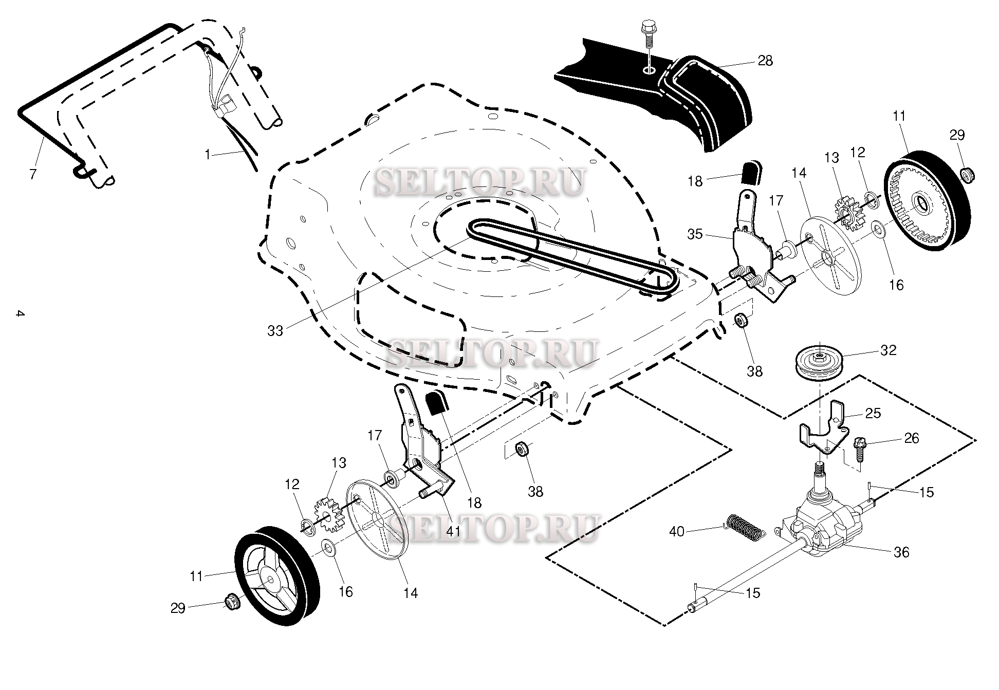 Привод для газонокосилки Husqvarna J 55 SL артикул модели 96121001808 (с 2013-05)