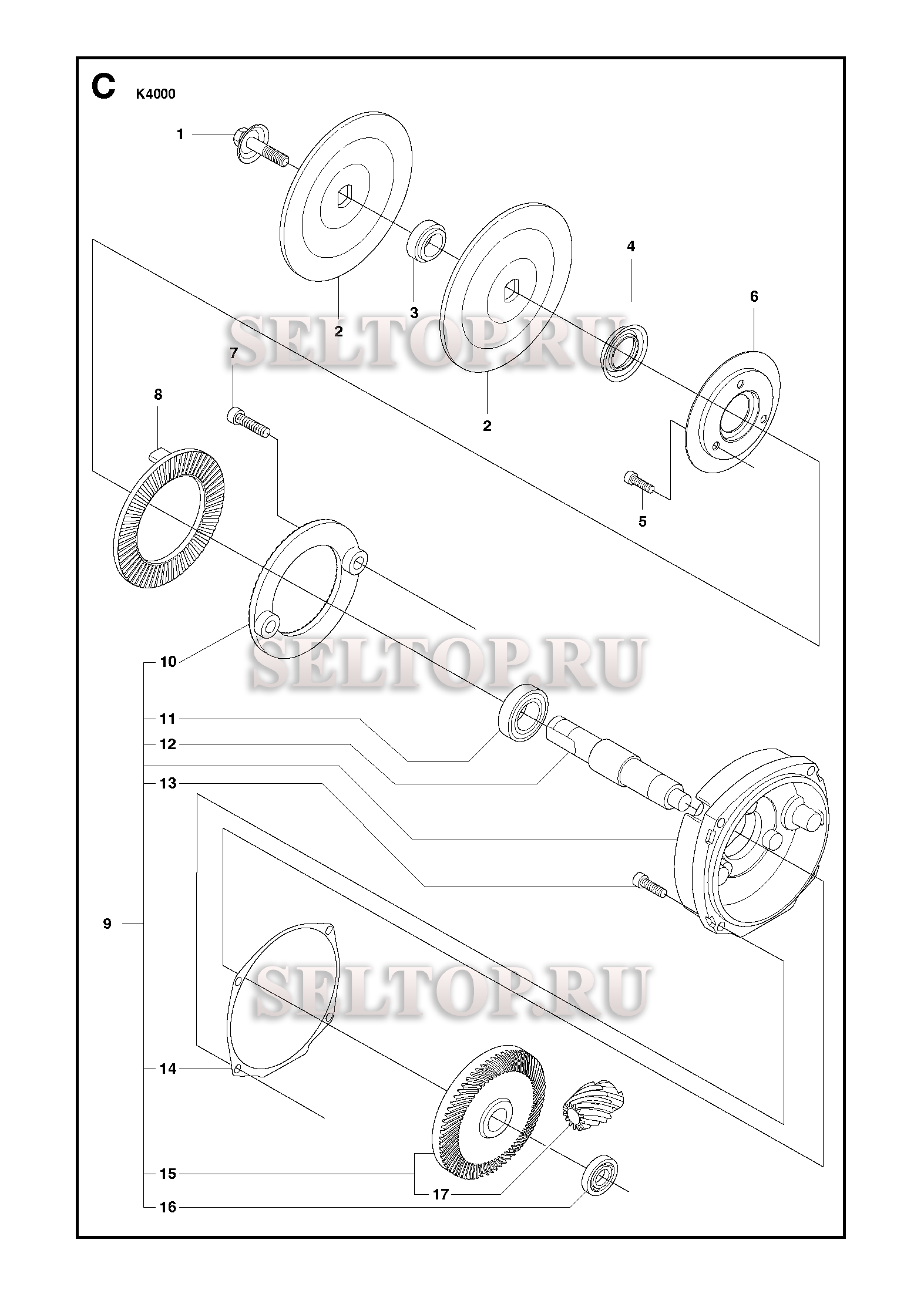 Шестерни для резчика Husqvarna K4000 (с 2018-03) | купить в Москве в  интернет-магазине Селтоп с доставкой. Цены, наличие, взрыв-схема.