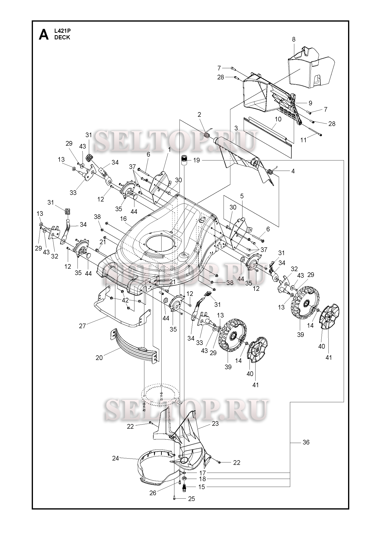 Дека для газонокосилки Husqvarna L 421 P артикул модели 96133003301 (с 2018-09)