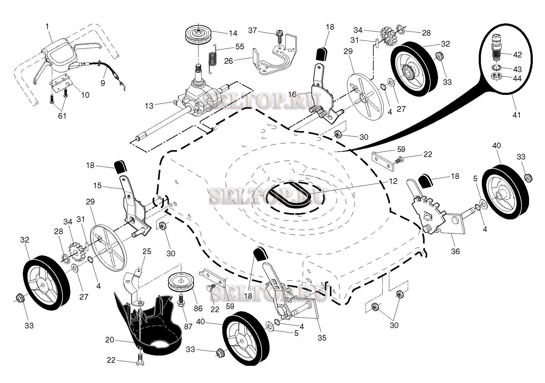 Привод для газонокосилки Husqvarna LC 356 V артикул модели 96141029103 (с  2015-10) | купить в Москве в интернет-магазине Селтоп с доставкой. Цены,  наличие, взрыв-схема.