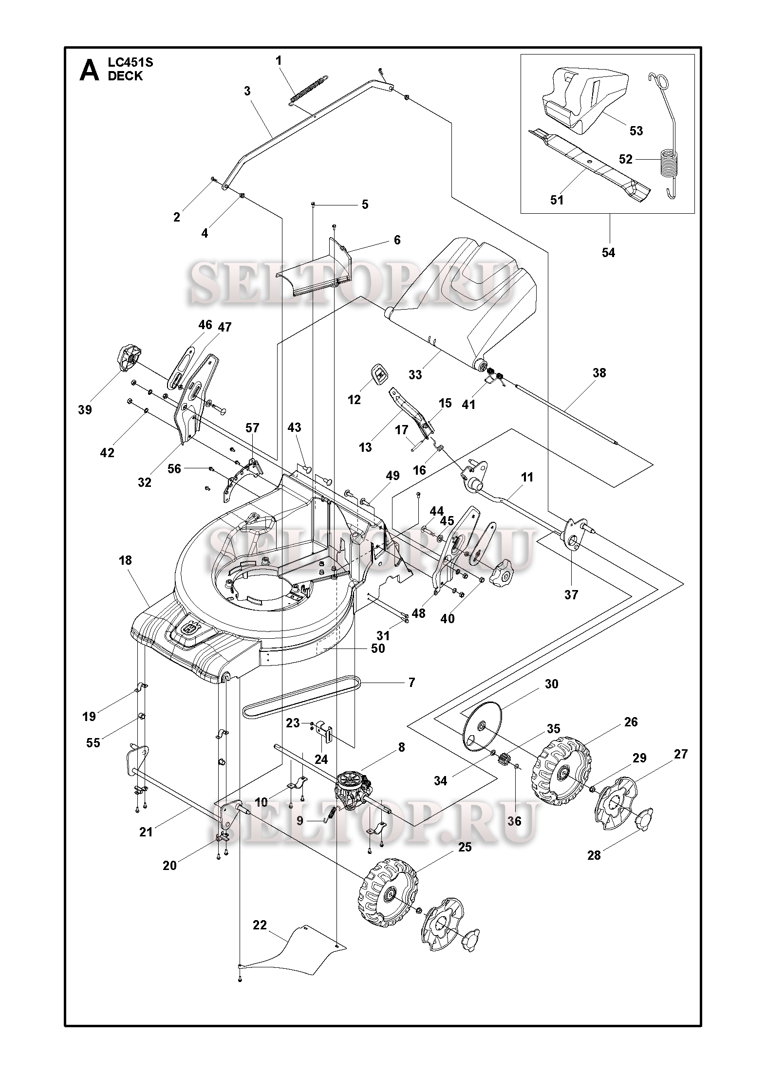 Дека для газонокосилки Husqvarna LC 451 S артикул модели 967343101 | купить  в Москве в интернет-магазине Селтоп с доставкой. Цены, наличие, взрыв-схема.