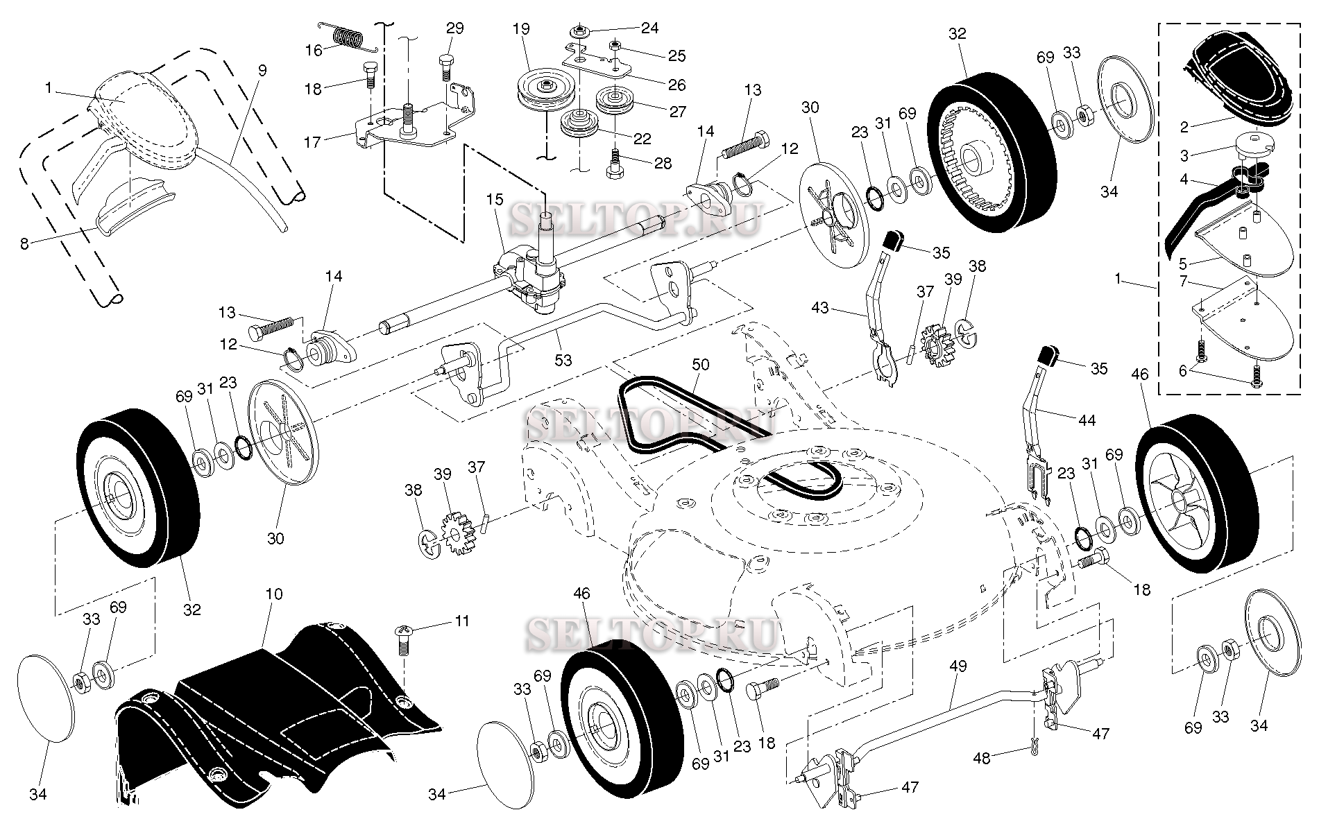 Привод для газонокосилки Husqvarna R 152 SV артикул модели 96141013401 (с 2008-02)