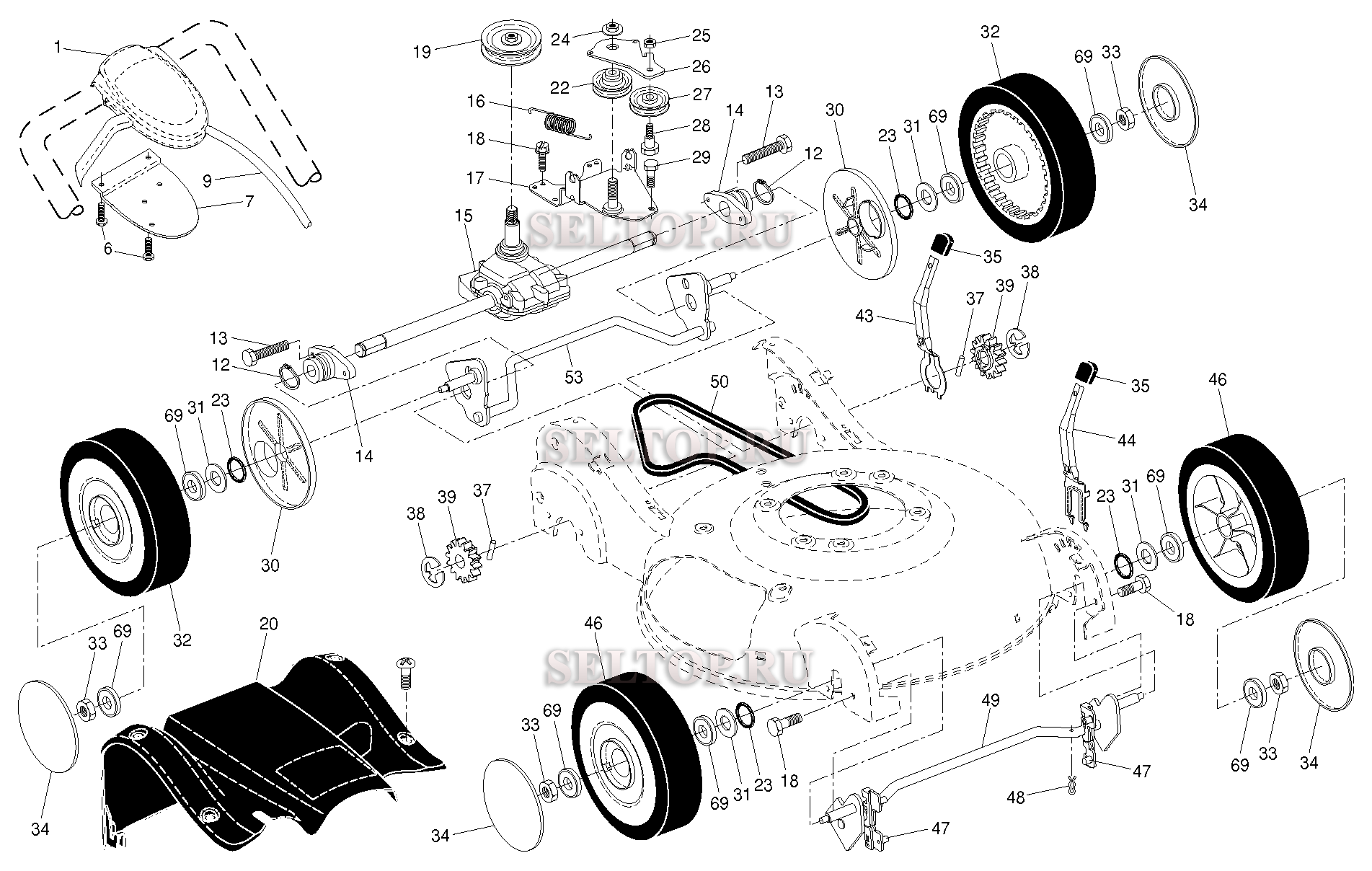 Привод для газонокосилки Husqvarna R 152 SV артикул модели 96141013409 (с 2012-10)