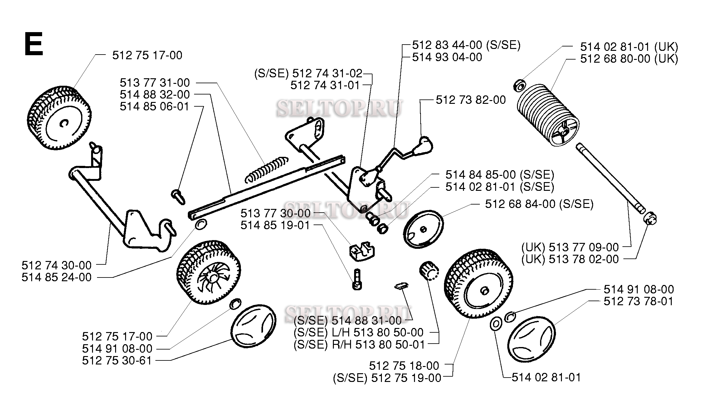 Колеса и покрышки для газонокосилки Husqvarna ROYAL 43 (с 1997-04)