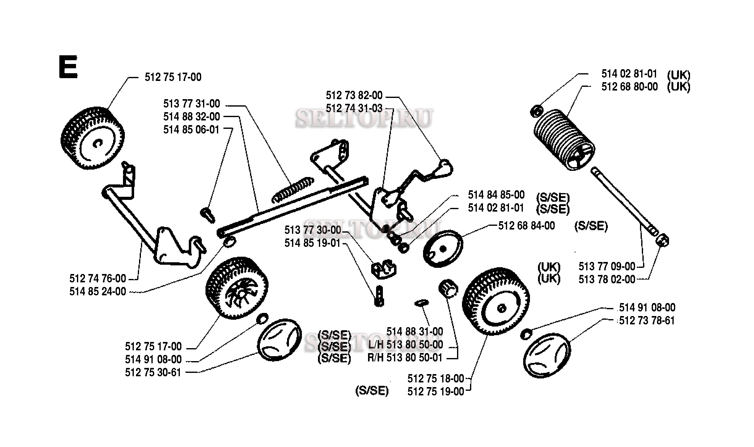 Колеса и покрышки для газонокосилки Husqvarna ROYAL 43 SE (с 1995-08)