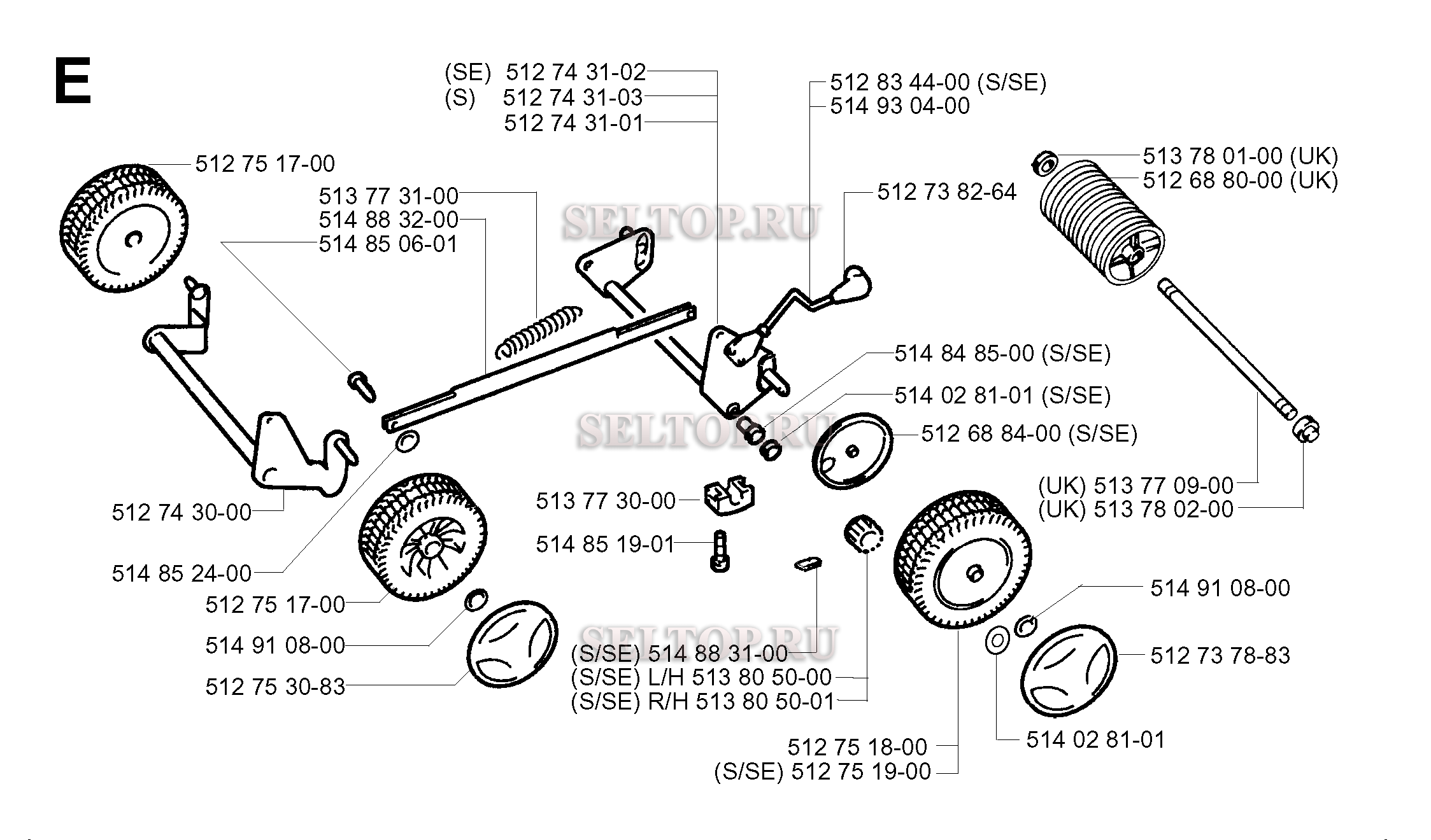 Колеса и покрышки для газонокосилки Husqvarna ROYAL 43 SE (с 1998-05)