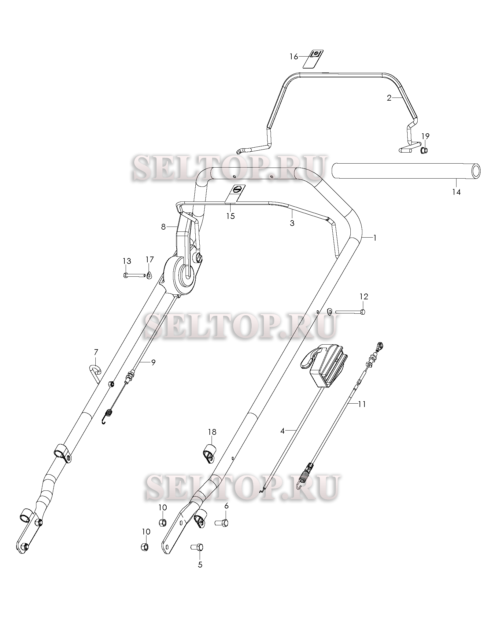 Ручка, рычаги управления для газонокосилки Husqvarna W 21 SBK артикул модели 968999286 (с 2007-03)