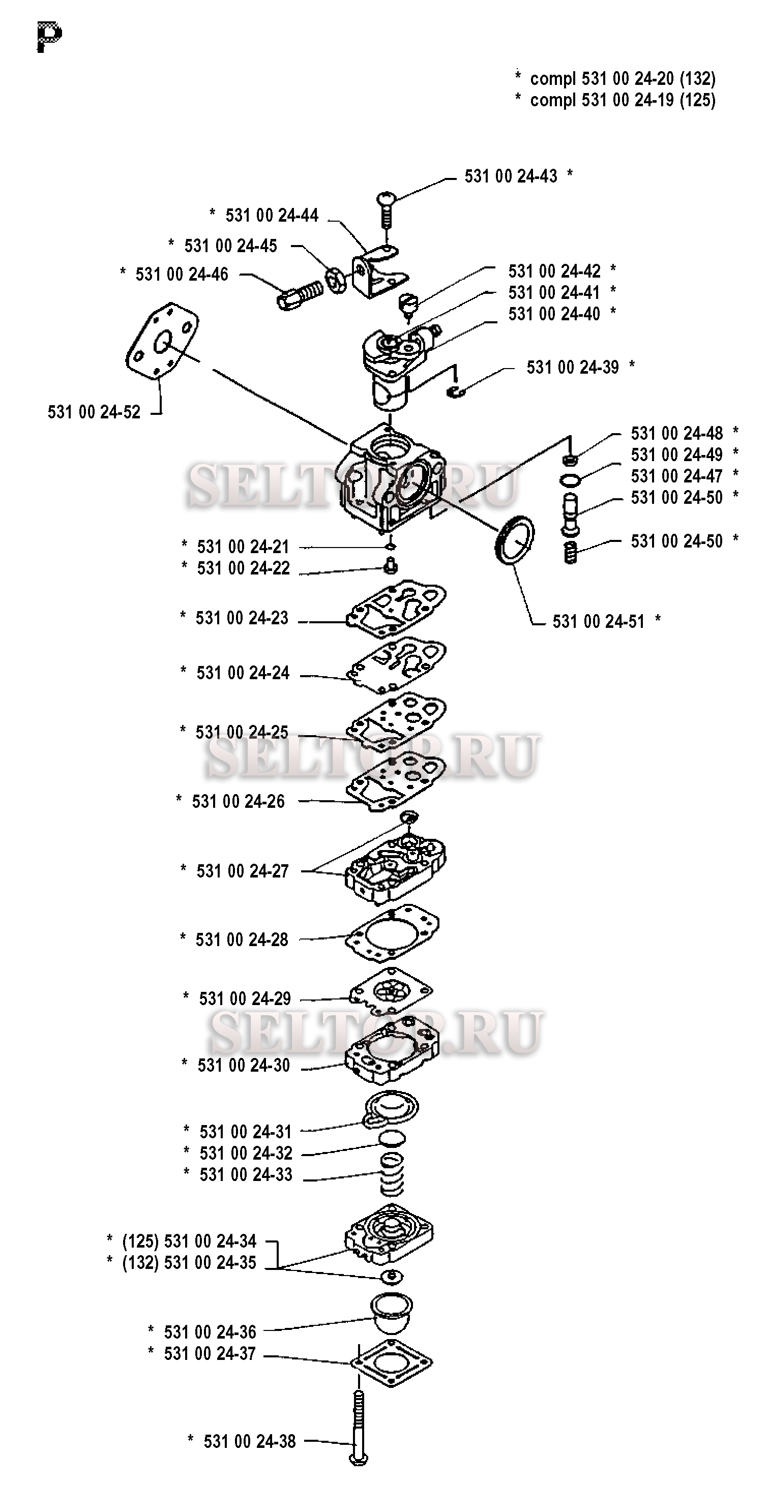 Запчасти карбюратора для триммера Husqvarna 125 R (c 1992-01)