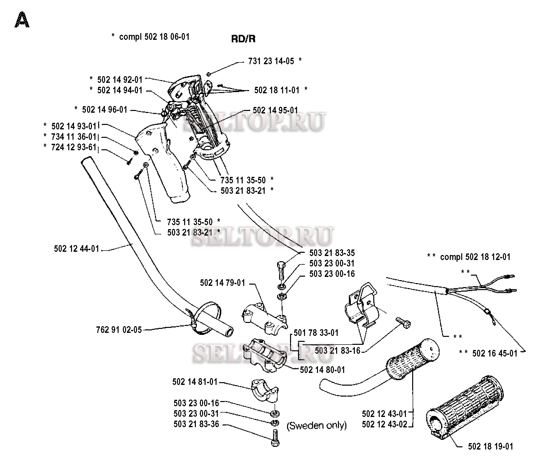 Ручка, рычаги управления для триммера Husqvarna 125 R (c 1992-01)