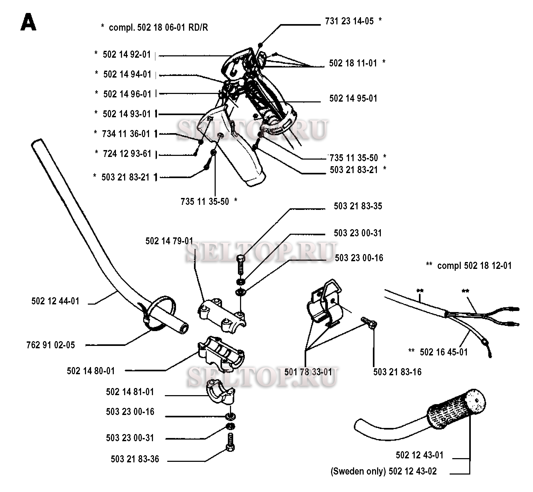 Ручка, рычаги управления для триммера Husqvarna 125 RD (c 1993-04)