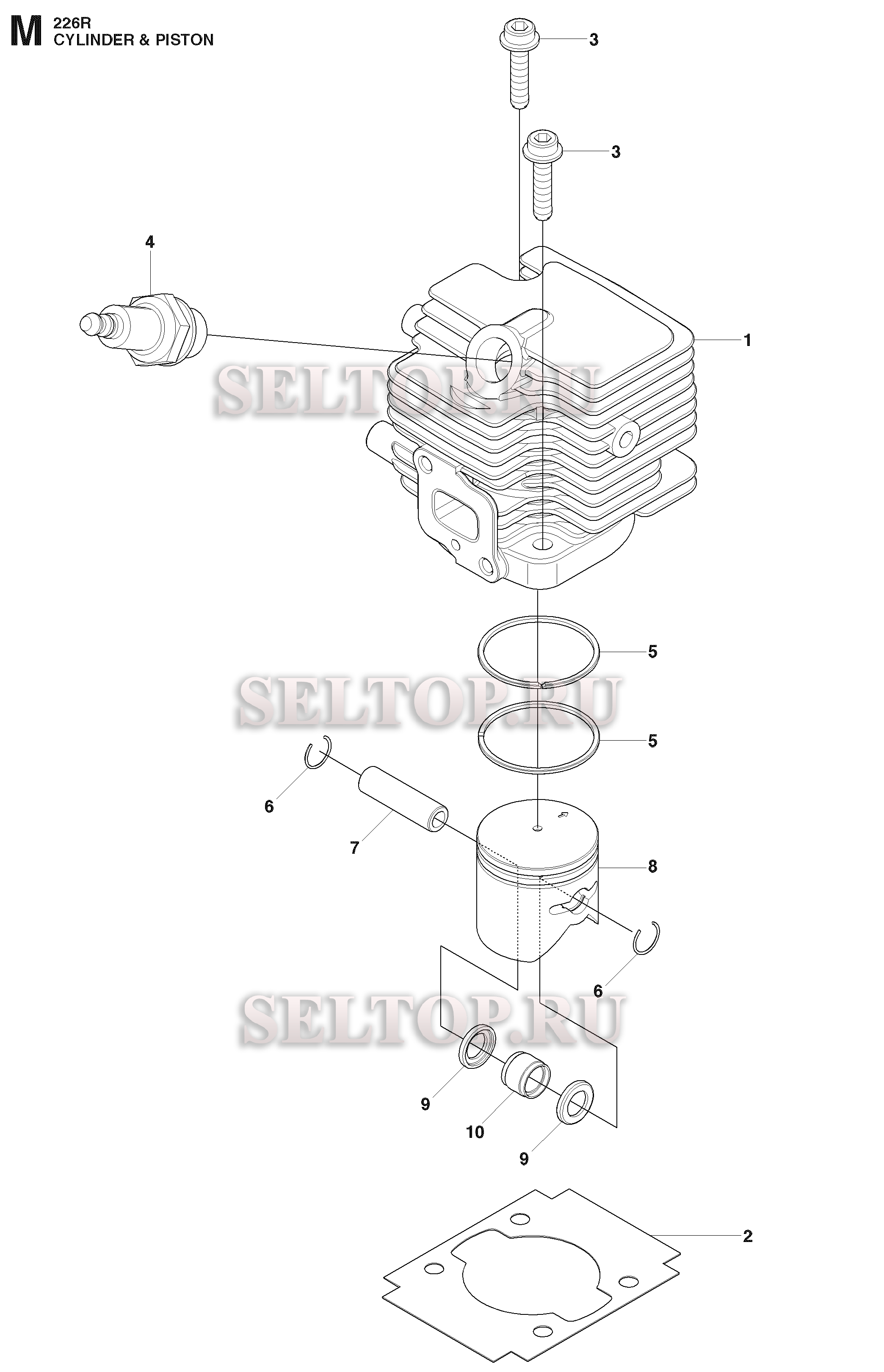 Поршень, цилиндр для триммера Husqvarna 226 R (c 2009-01)