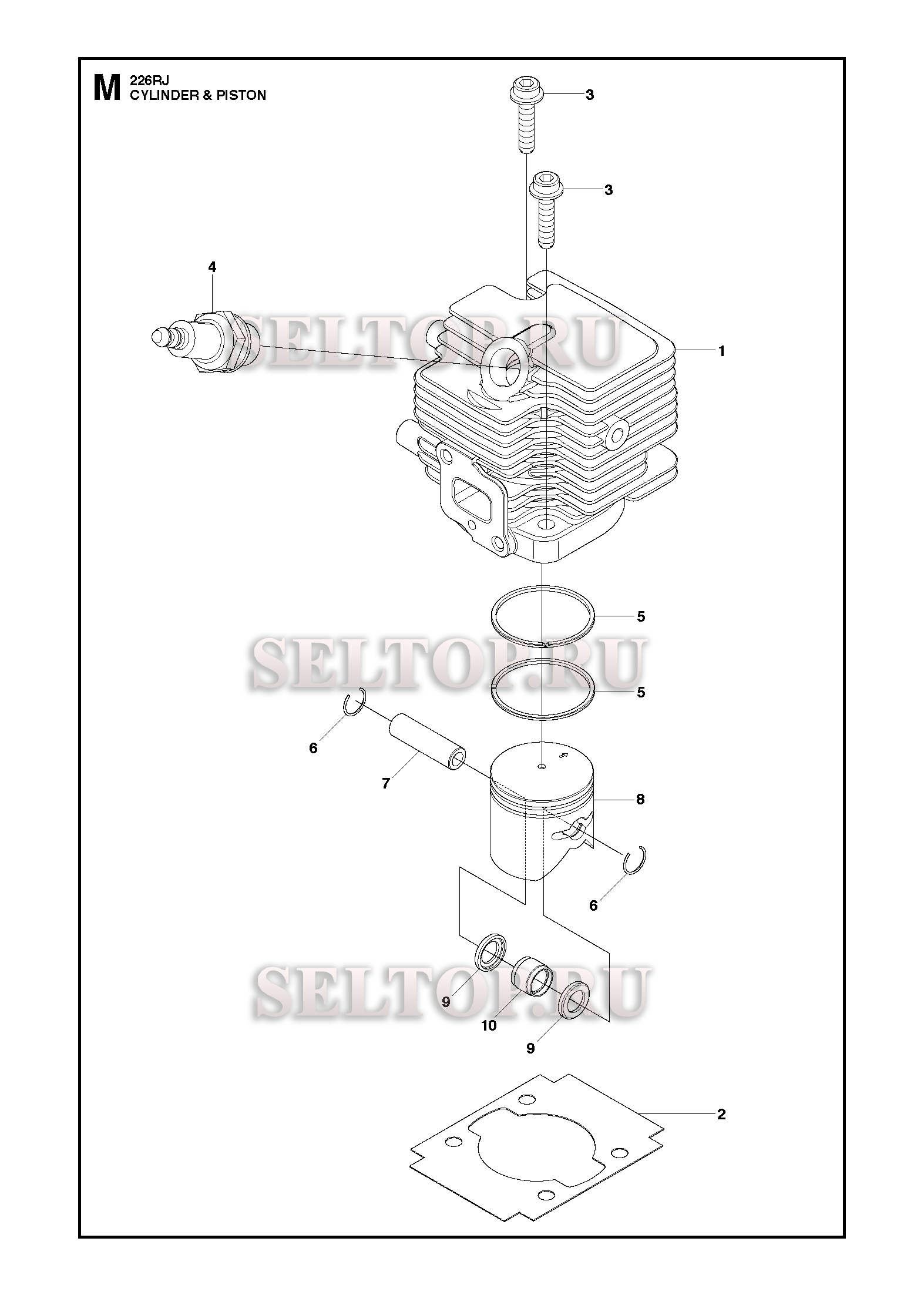 Поршень, цилиндр для триммера Husqvarna 226 RJ (c 2012-06)