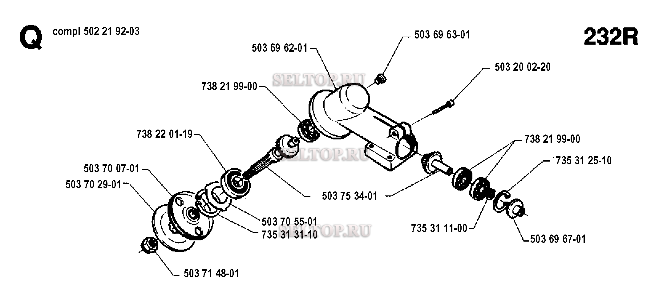 Редуктор (вариант 2) для триммера Husqvarna 232 R (c 1994-02)