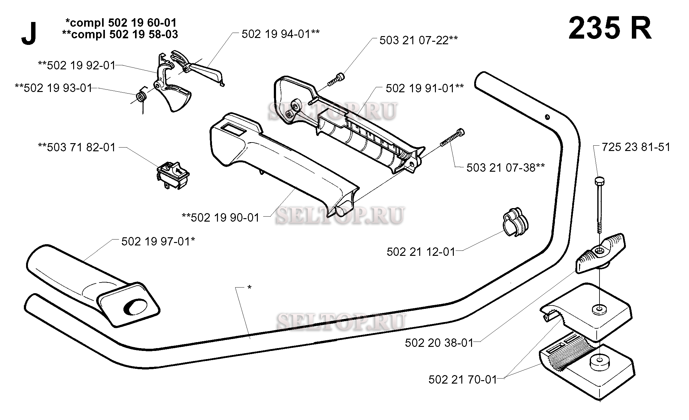 Ручка, рычаги управления для триммера Husqvarna 232 R (c 1997-02)