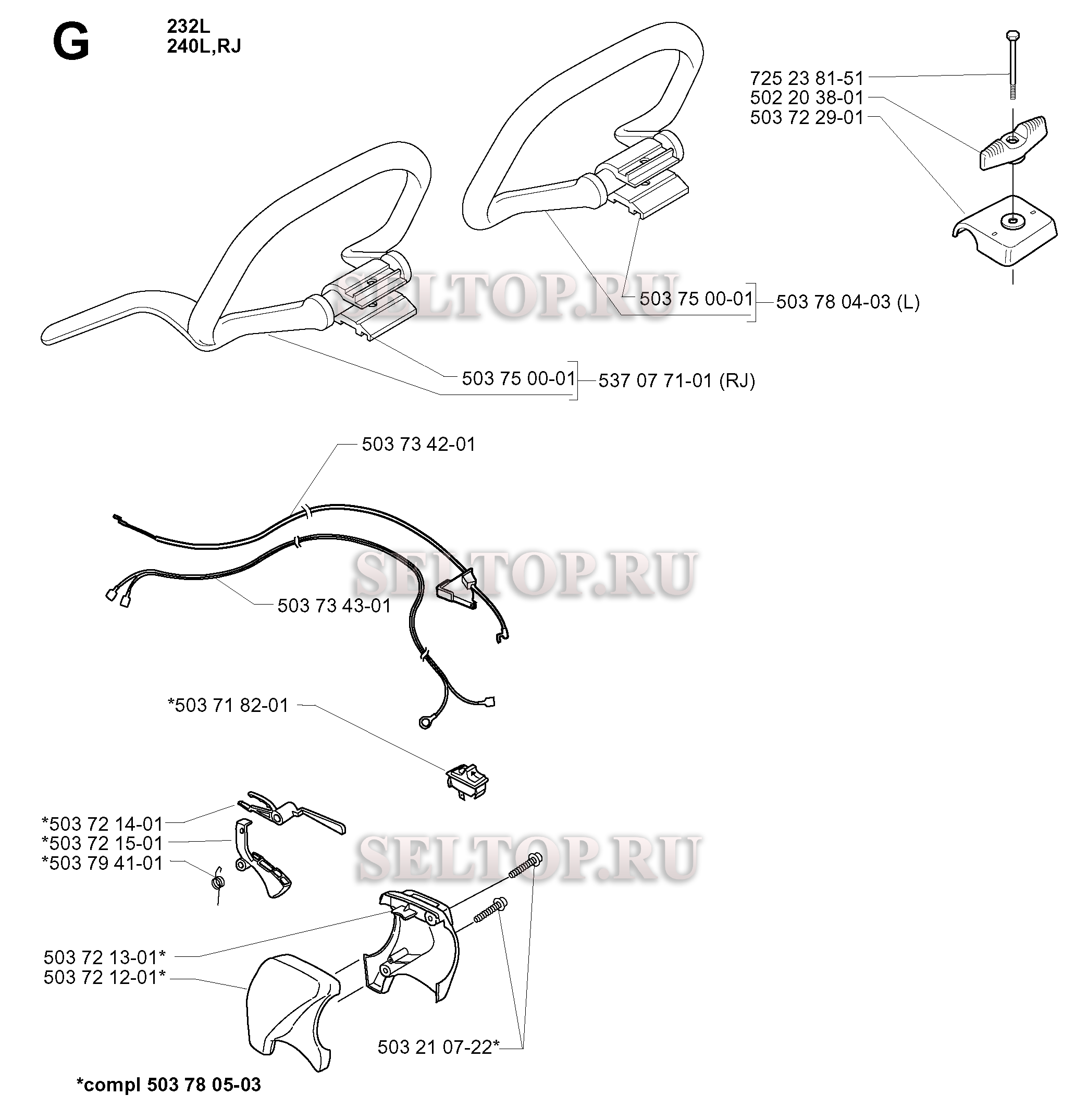 Ручка, рычаги управления для триммера Husqvarna 232 R (c 2000-04)