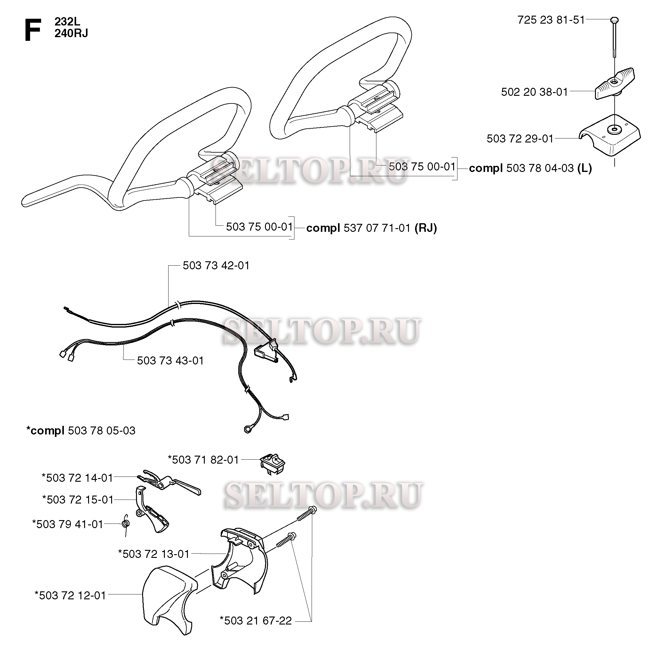 Ручка, рычаги управления для триммера Husqvarna 232 R (c 2002-09)