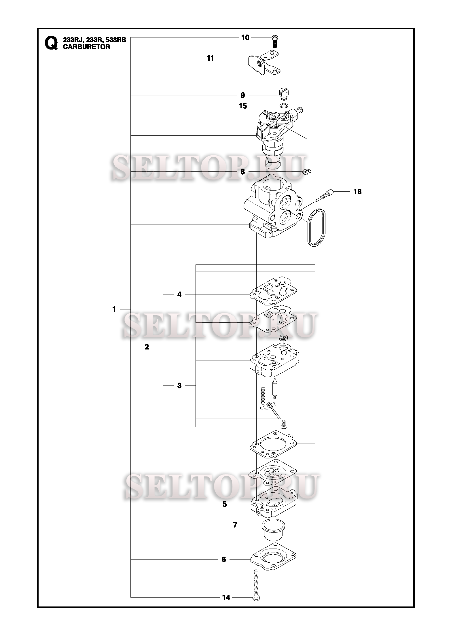 Карбюратор для триммера Husqvarna 233 RJ (c 2011-07)