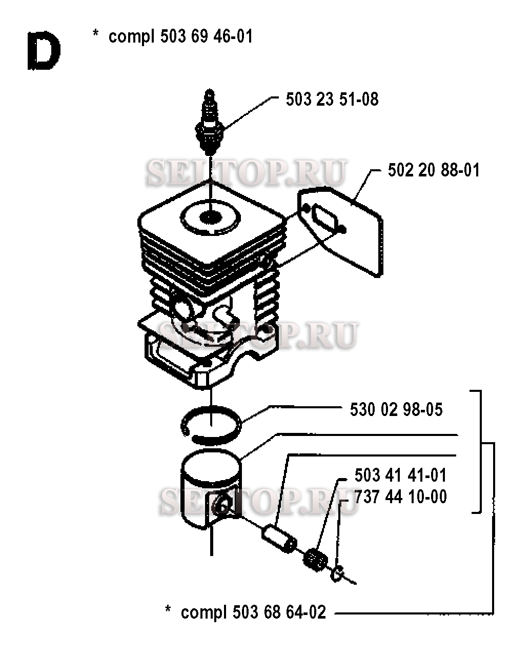 Поршень, цилиндр для триммера Husqvarna 240 RBD (c 1995-01)