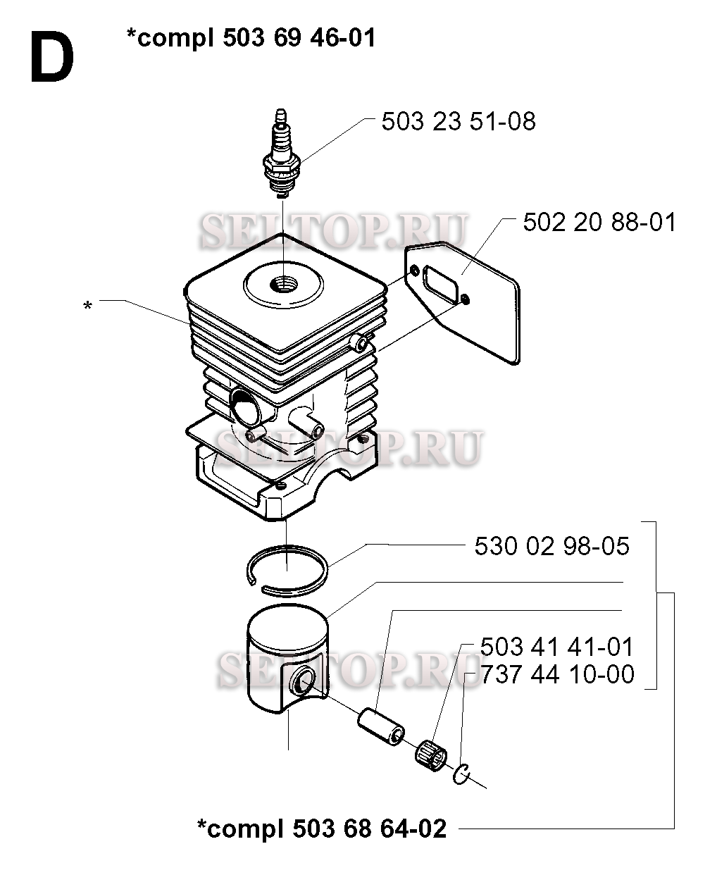 Поршень, цилиндр для триммера Husqvarna 240 RBD (c 1997-02)
