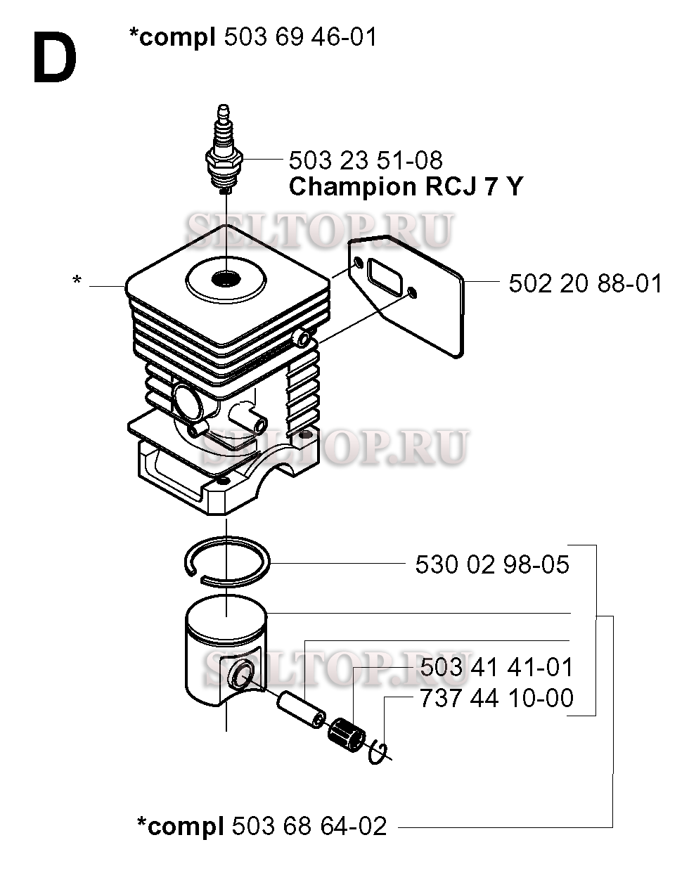 Поршень, цилиндр для триммера Husqvarna 240 RBD (c 2000-10)