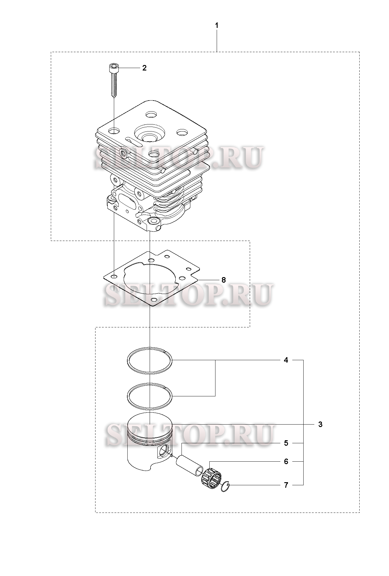 Поршень, цилиндр для триммера Husqvarna 241 R (c 2014-12)