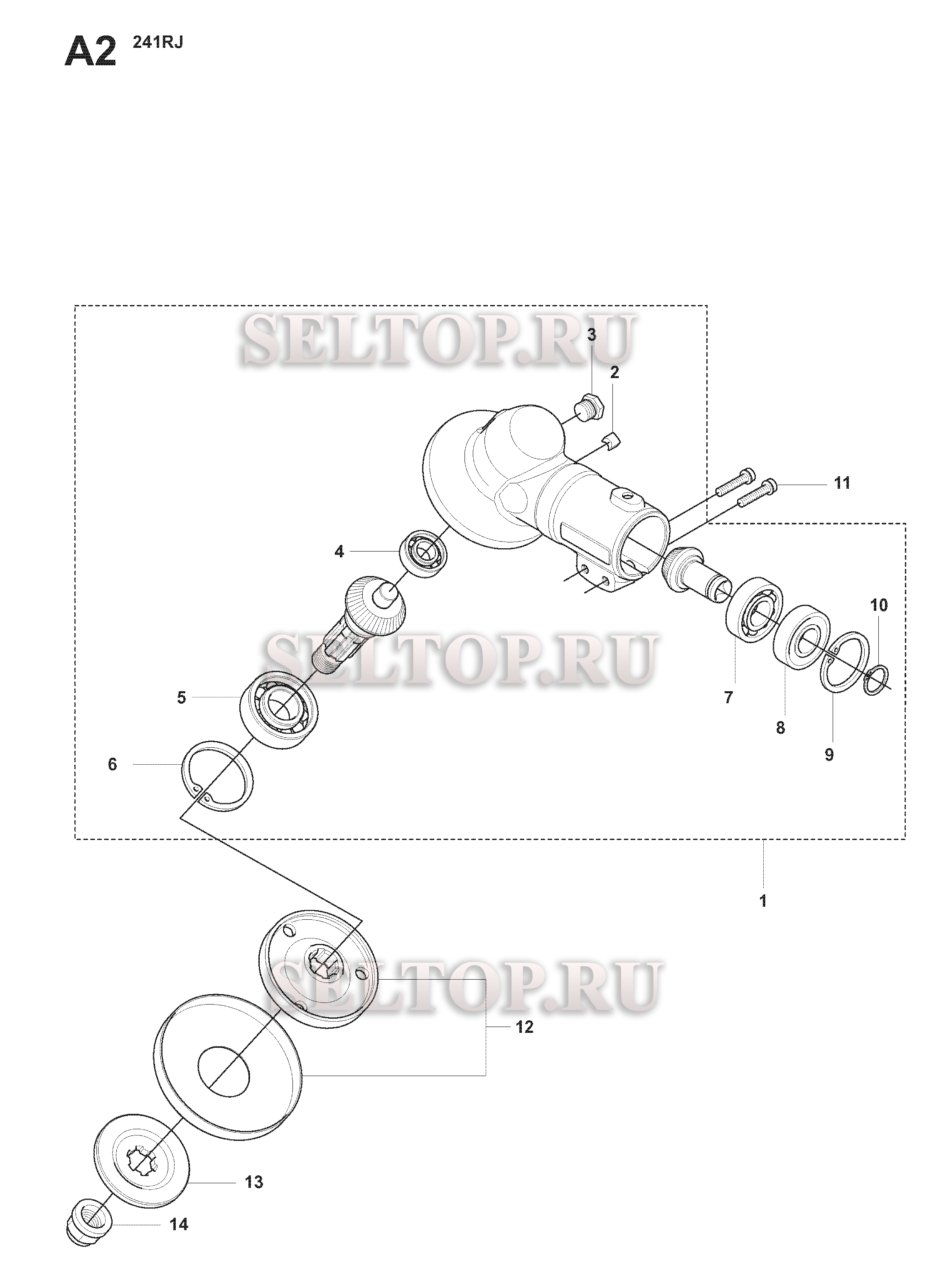 Редуктор (вариант 2) для триммера Husqvarna 241 R (c 2007-11)