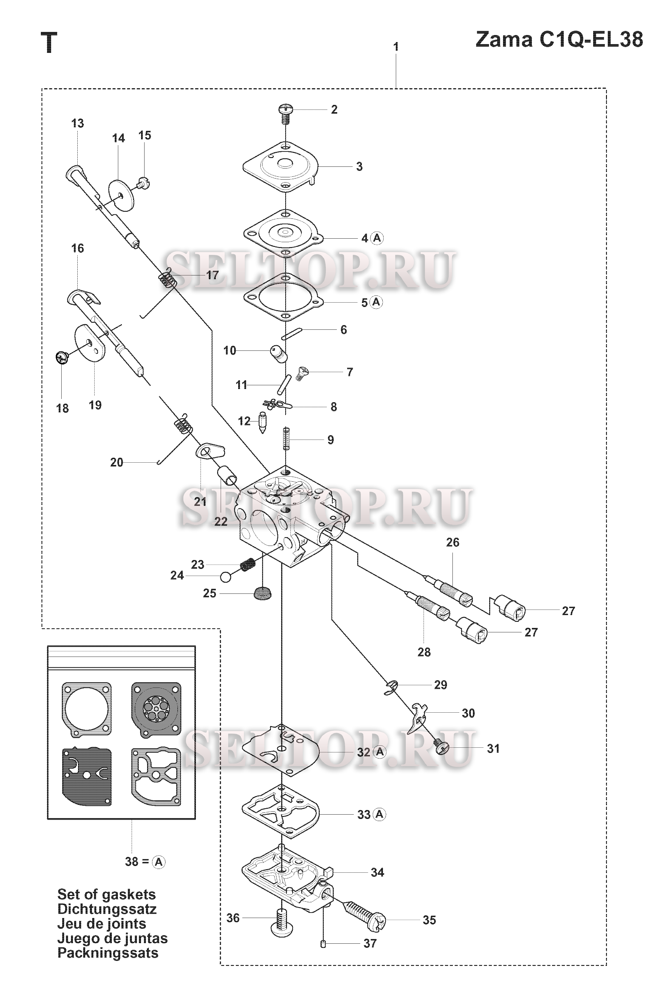 Запчасти карбюратора для триммера Husqvarna 241 RJ (c 2007-11)
