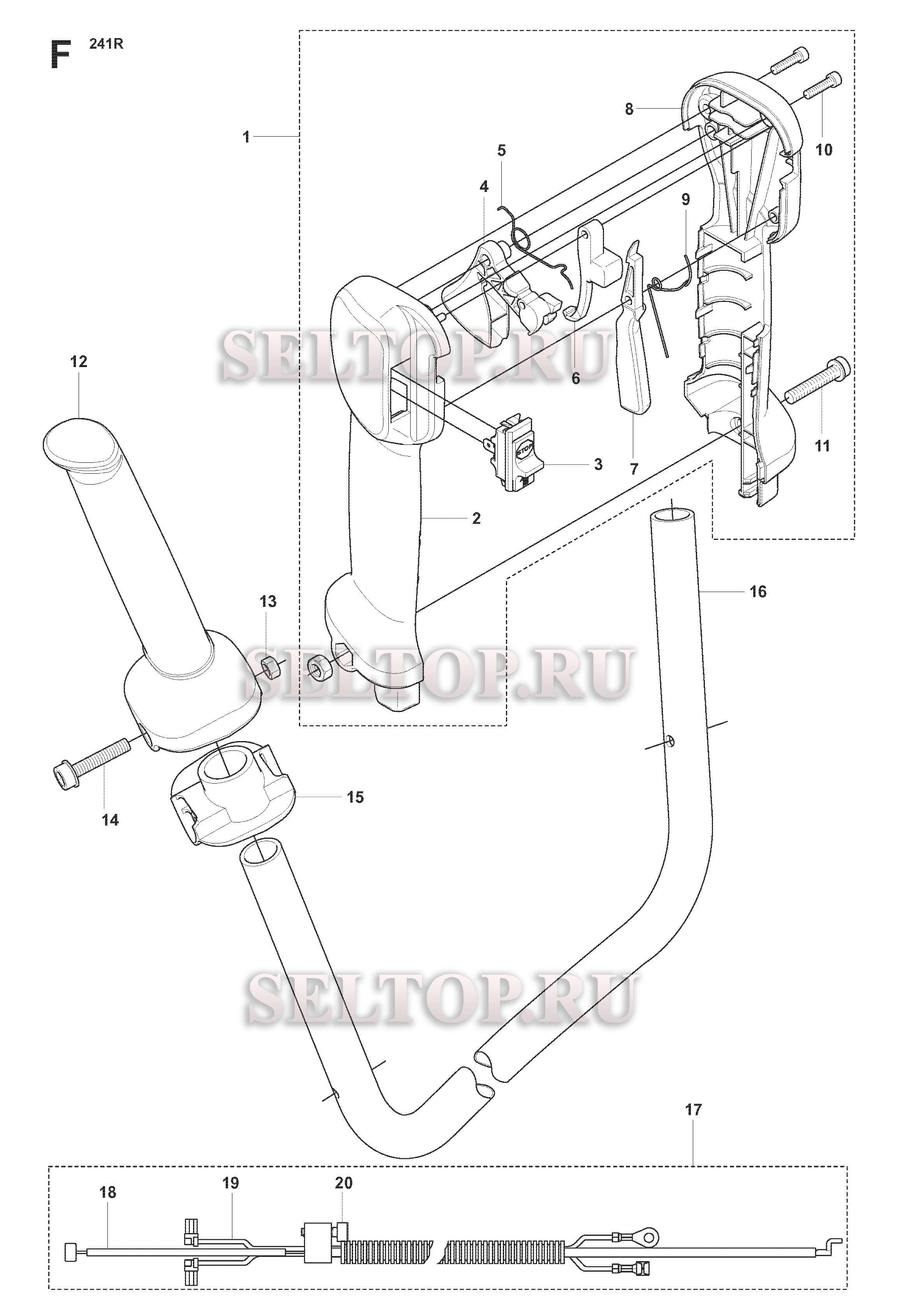 Ручка, рычаги управления для триммера Husqvarna 241 RJ (c 2014-12)