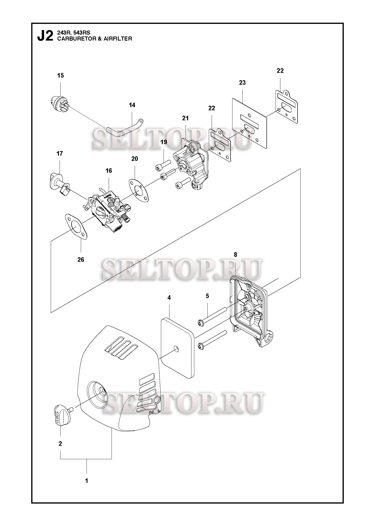 Карбюратор, воздушный фильтр для триммера Husqvarna 243 R (c 2012-03)