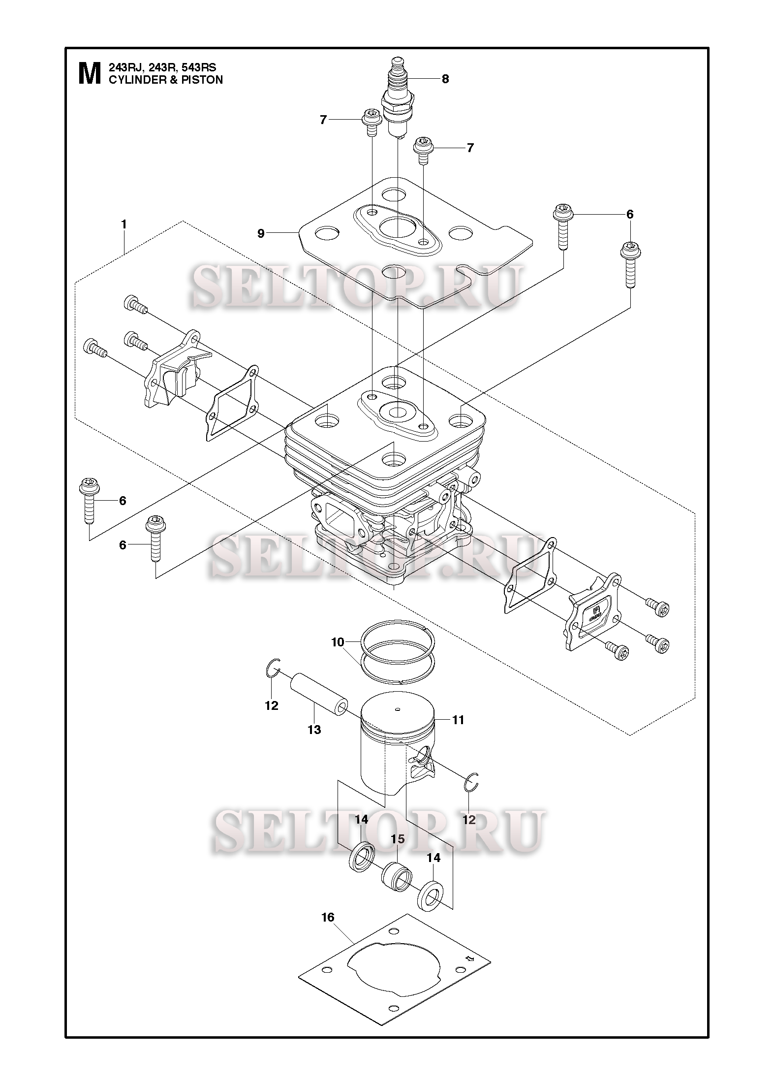 Поршень, цилиндр для триммера Husqvarna 243 R (c 2012-03)