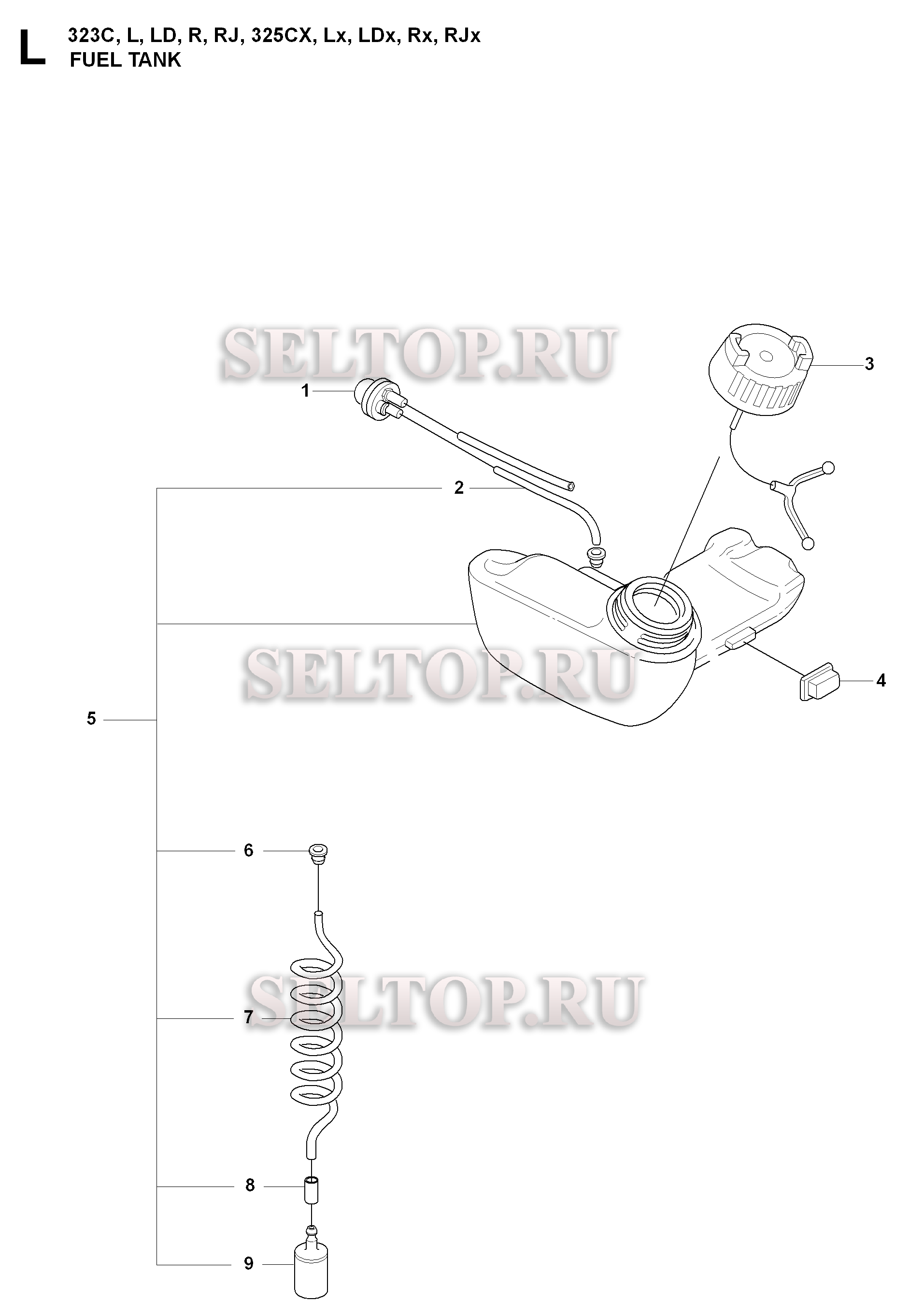 Топливный бак для триммера Husqvarna 325 RJX (c 2008-03)