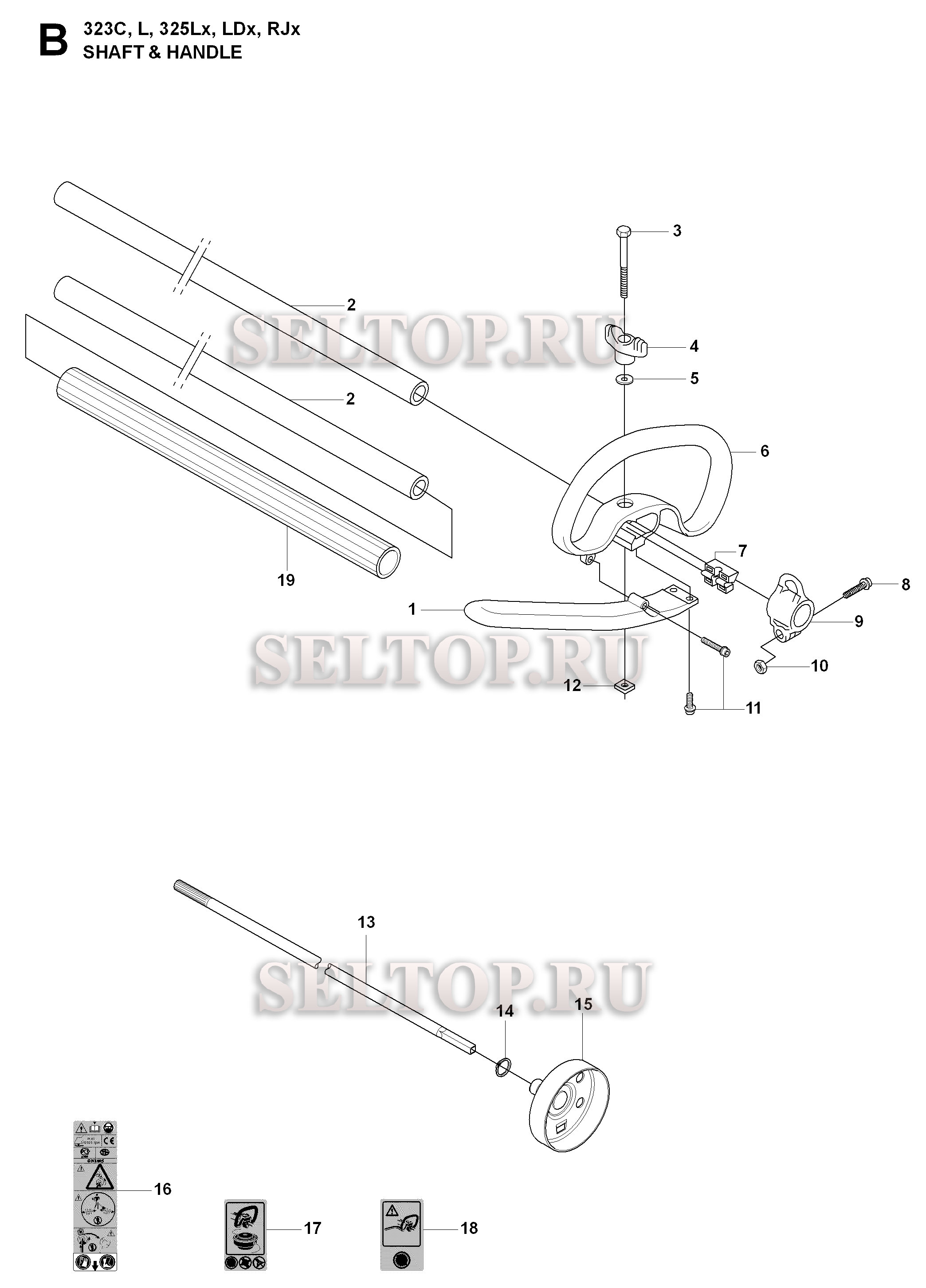 Вал привода, ручка для триммера Husqvarna 325 RJX (c 2008-03)