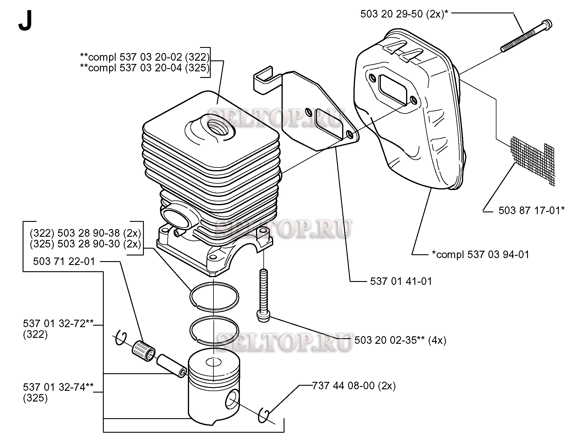 Поршень, цилиндр для триммера Husqvarna 325 RJX-SERIES (c 2000-01)