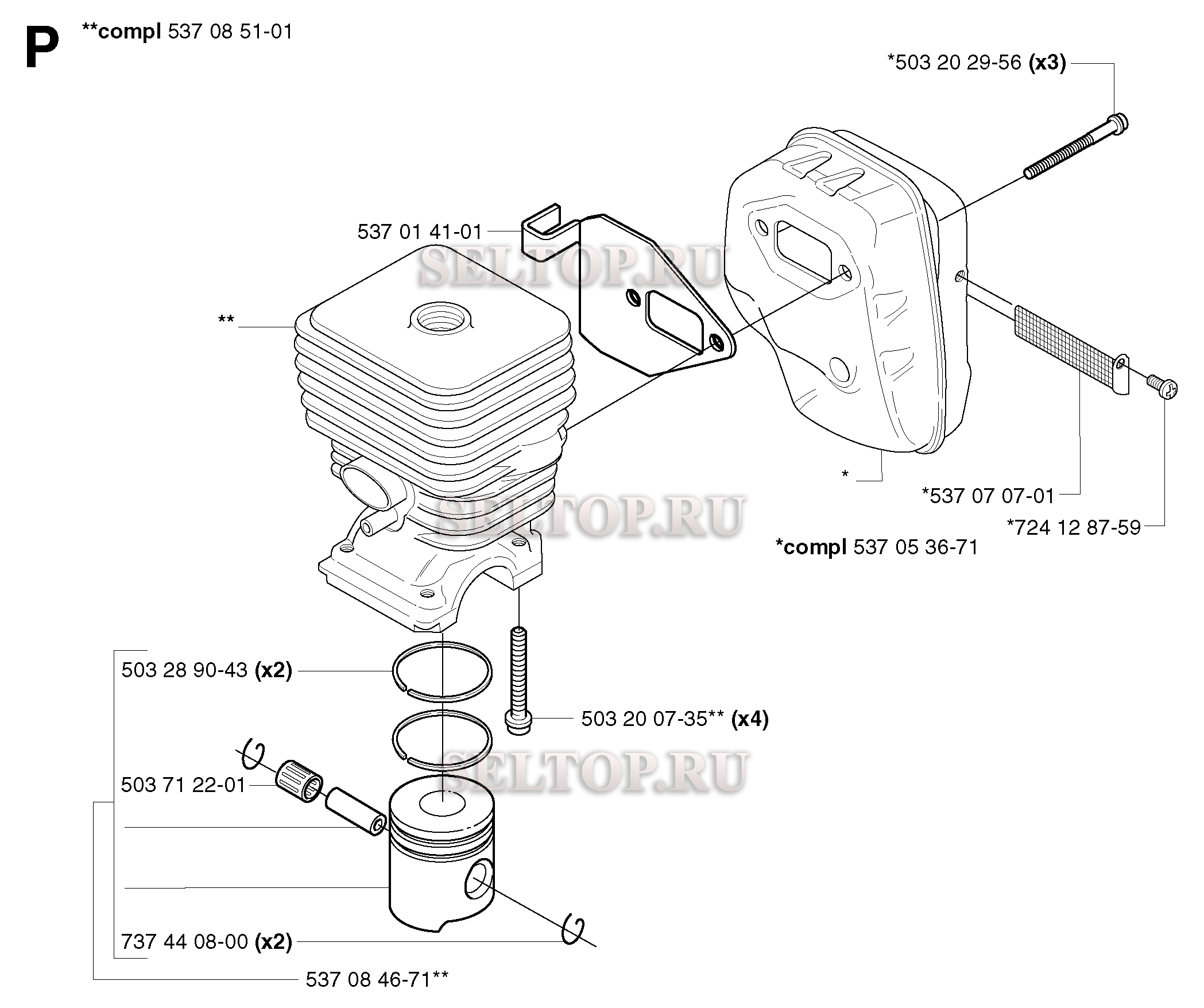 Поршень, цилиндр для триммера Husqvarna 326 RX (c 2002-08)