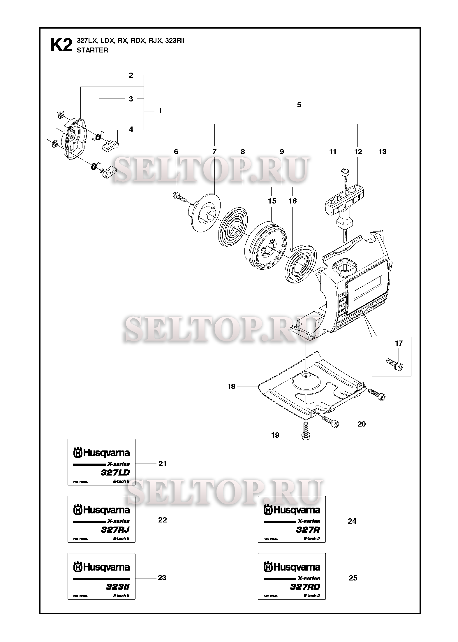 Стартер (вариант 2) для триммера Husqvarna 327 RJX (c 2009,2010)