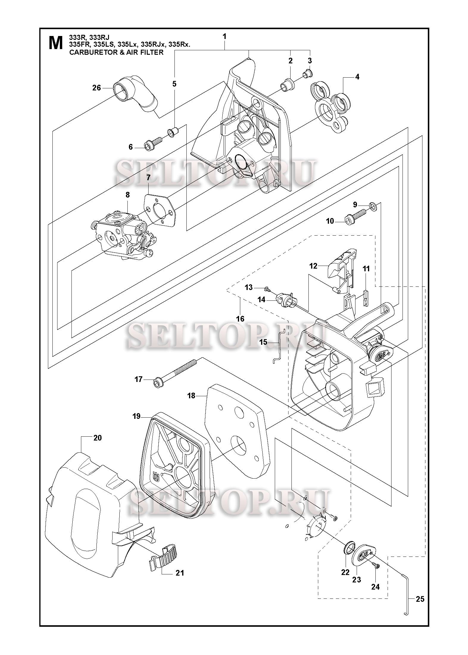 Карбюратор, воздушный фильтр для триммера Husqvarna 335 RX (c 2008-2010)