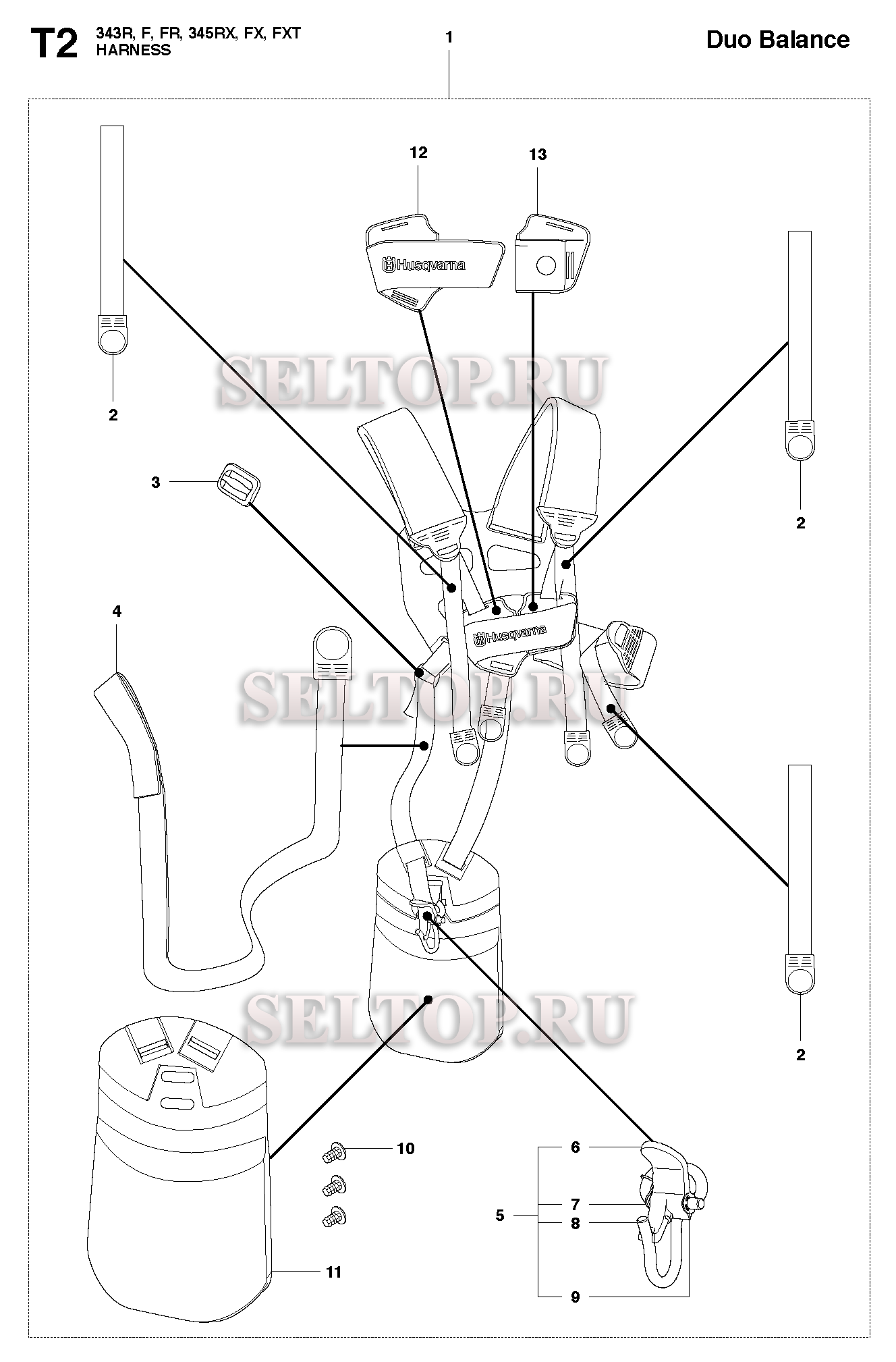 Подвесная система (вариант 2) для триммера Husqvarna 343 F (c 2010-09) |  купить в Москве в интернет-магазине Селтоп с доставкой. Цены, наличие,  взрыв-схема.