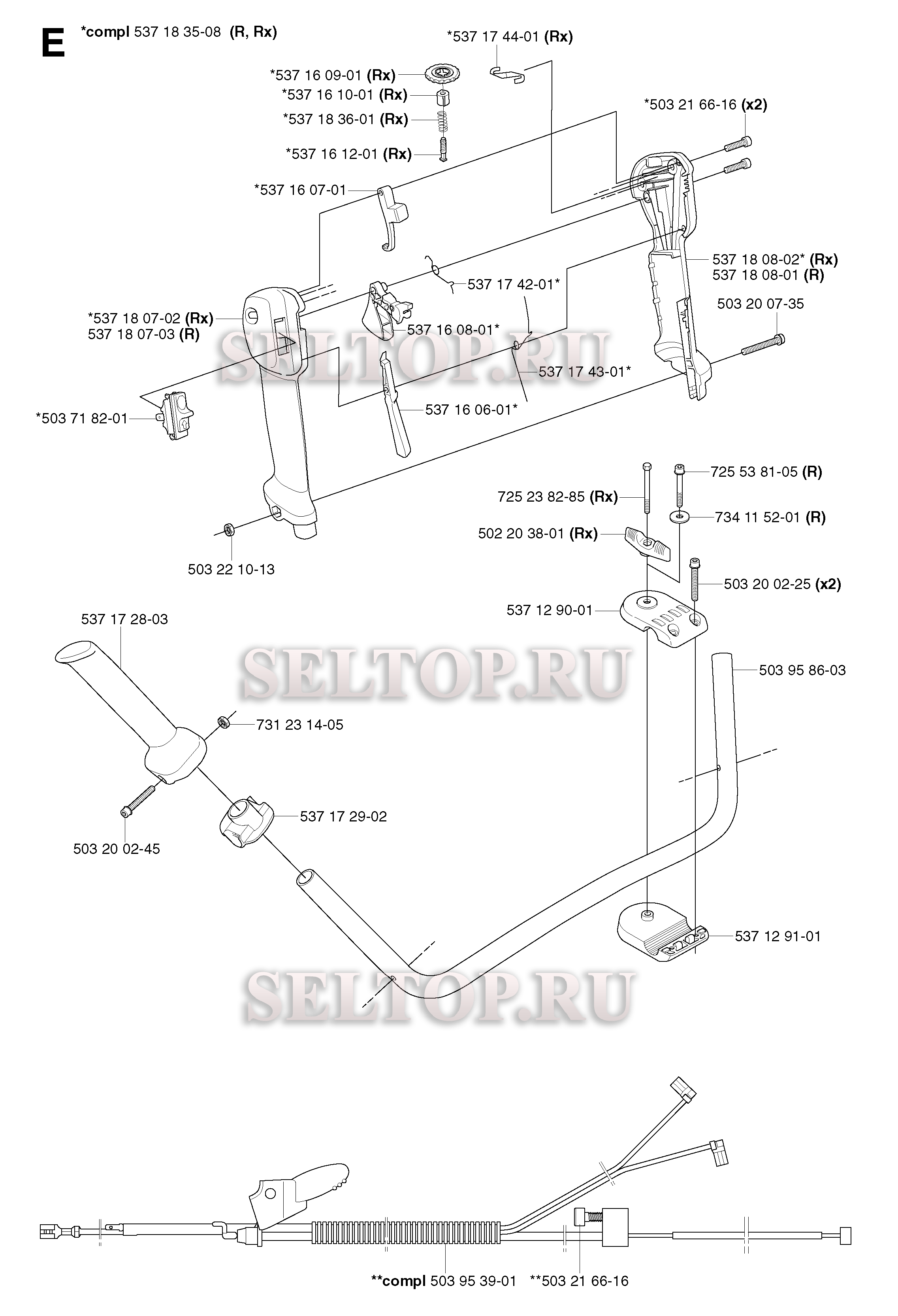 Ручка, рычаги управления для триммера Husqvarna 343 R (c 2003-05)