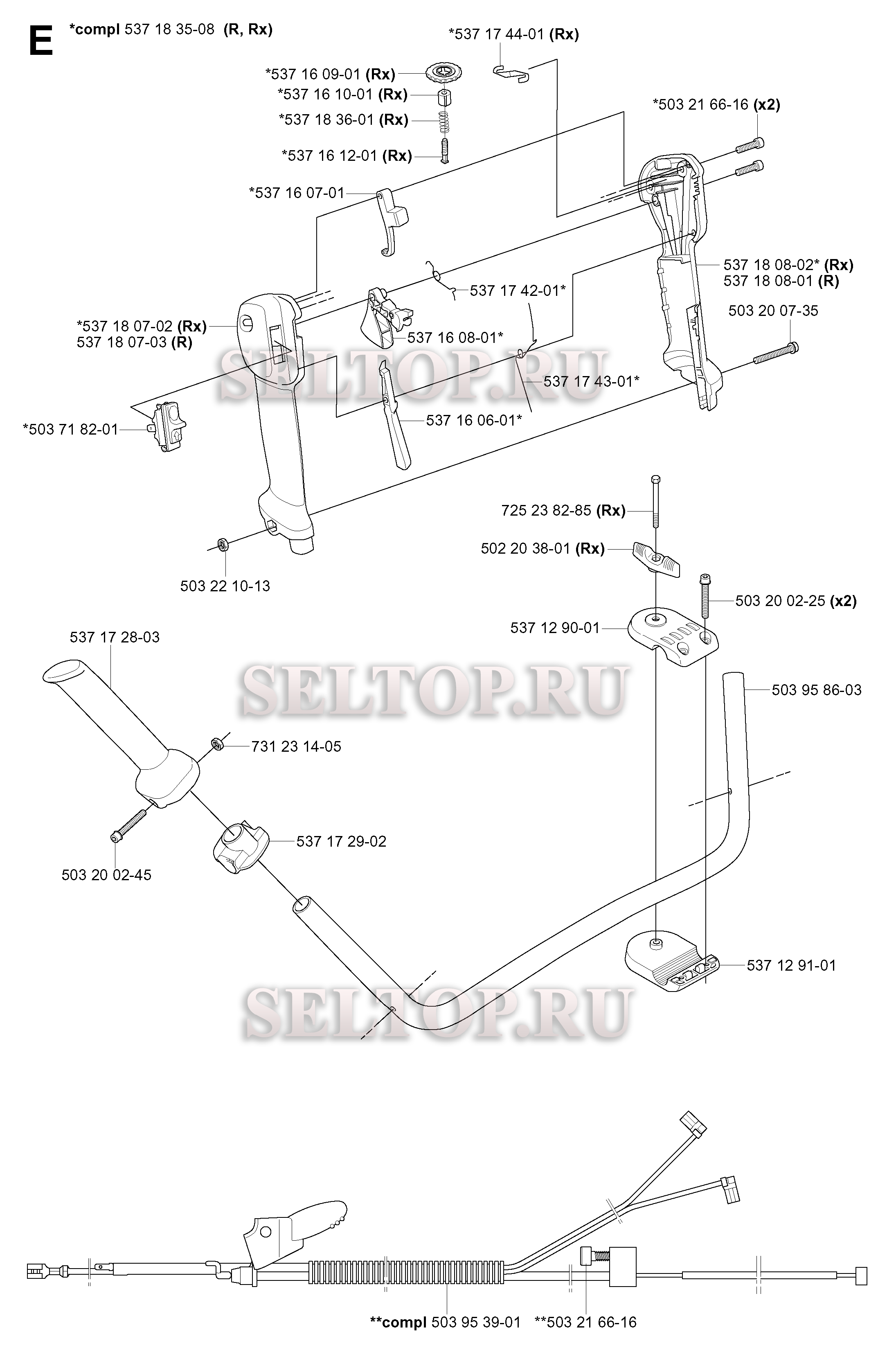 Ручка, рычаги управления для триммера Husqvarna 343 R (c 2004-08)